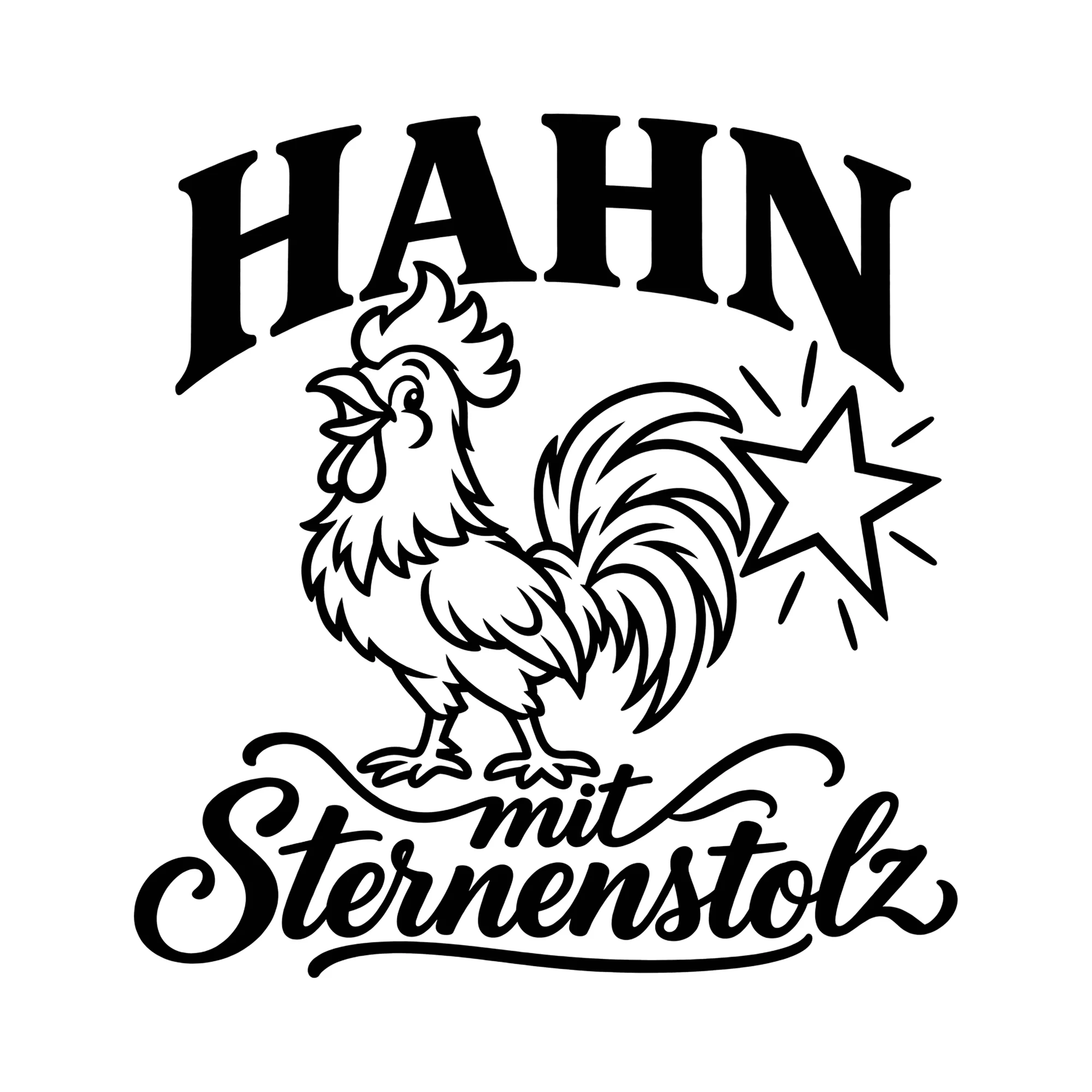Bügelbild Hahn mit Sternenstolz als Grafik auf weißem Hintergrund (BB014537)