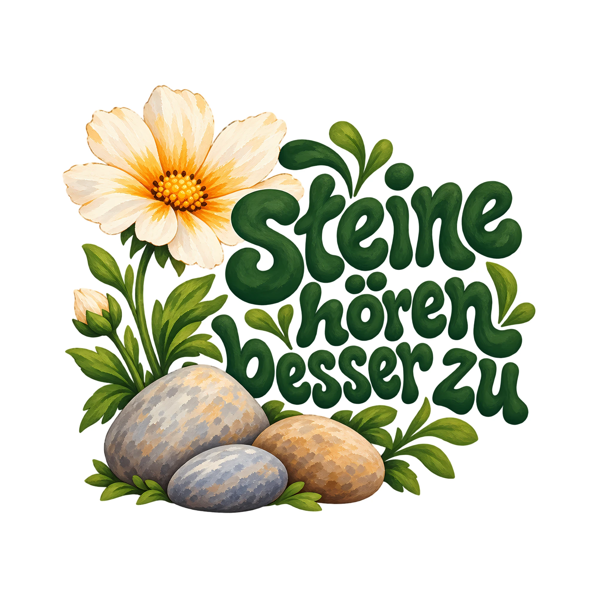 Bügelbild Steine hören besser zu als Grafik auf weißem Hintergrund (BB013539)