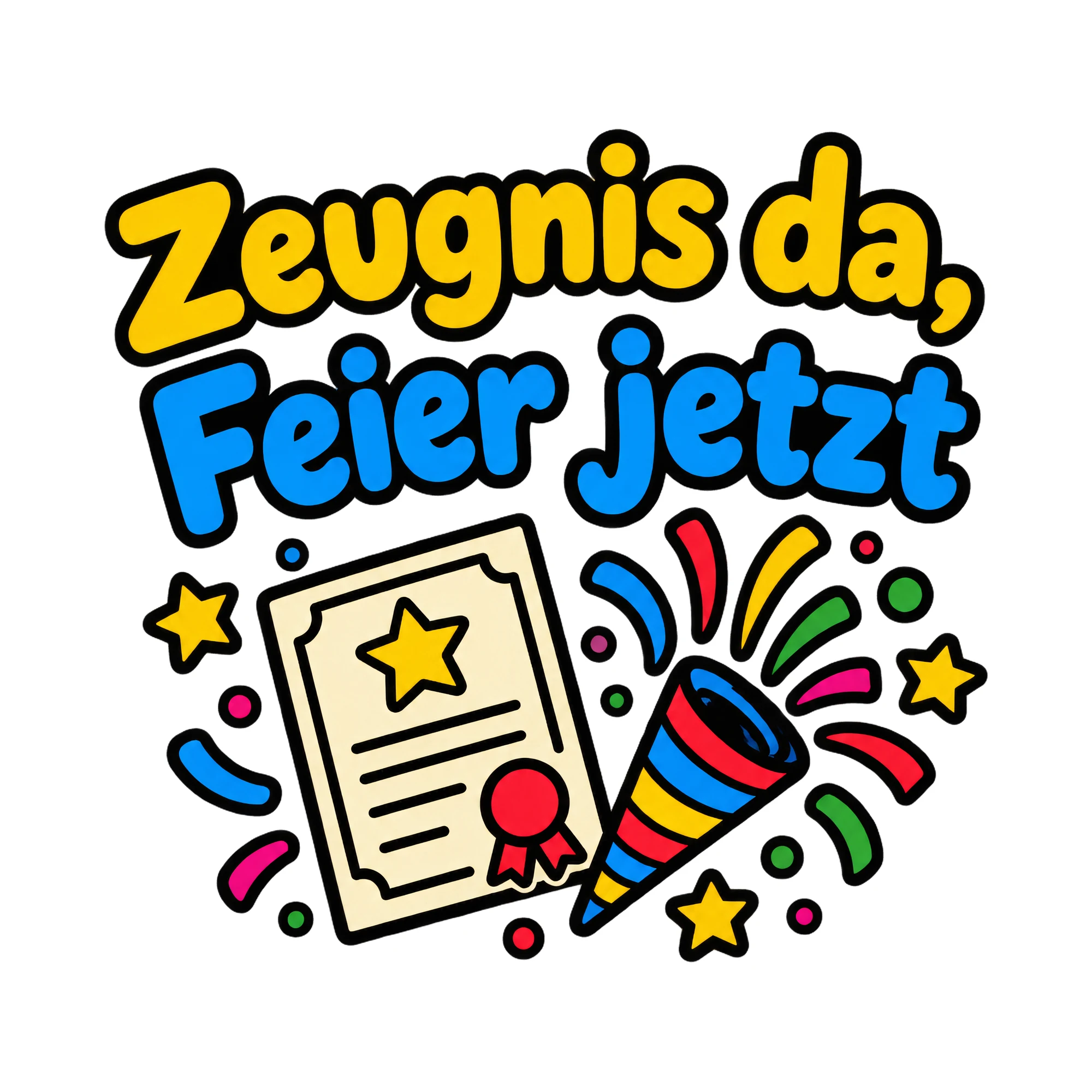 Bügelbild Zeugnis da, Feier jetzt, Lustiger Shirt Spruch als Grafik auf weißem Hintergrund (BB020153)