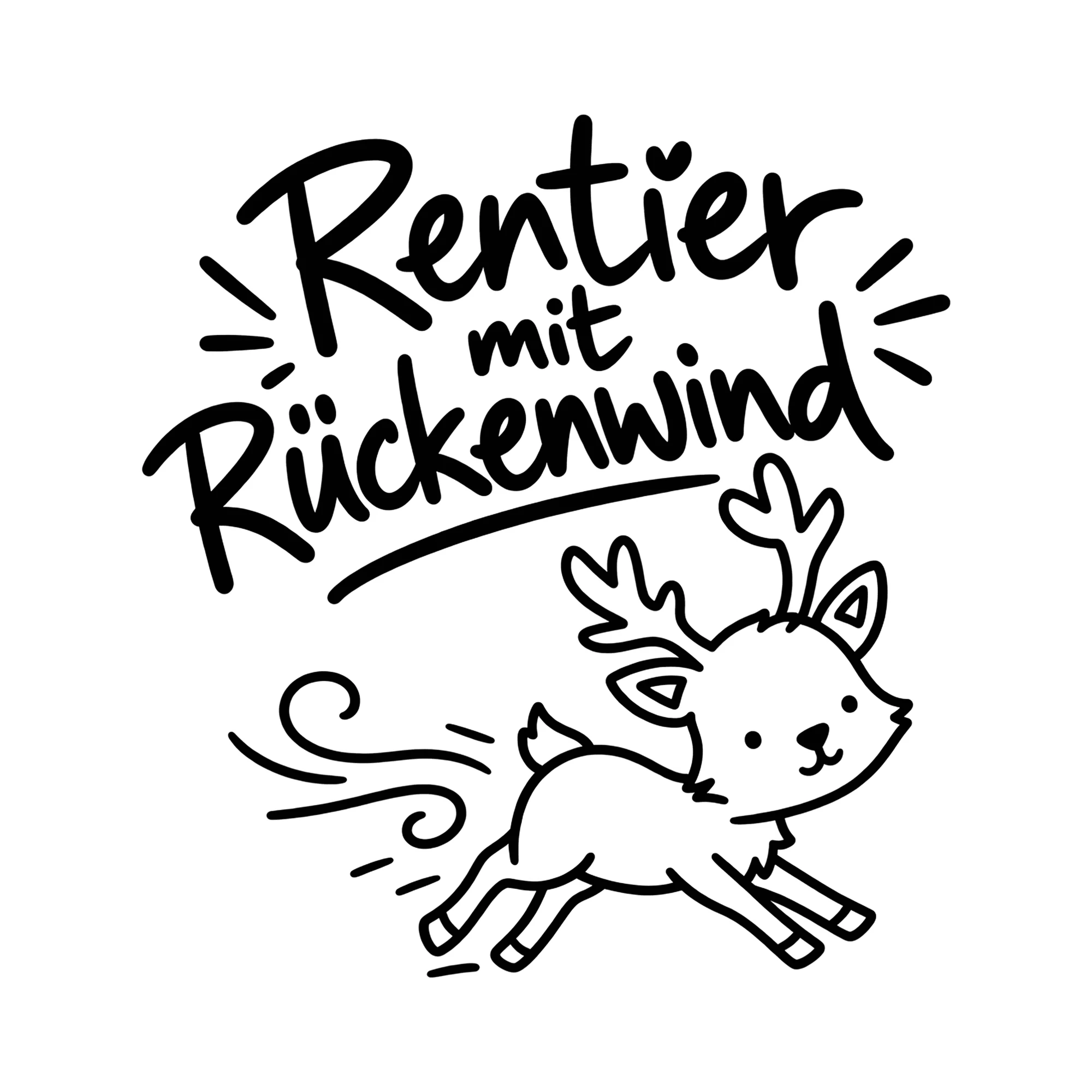 Bügelbild Rentier mit Rückenwind als Grafik auf weißem Hintergrund (BB013921)