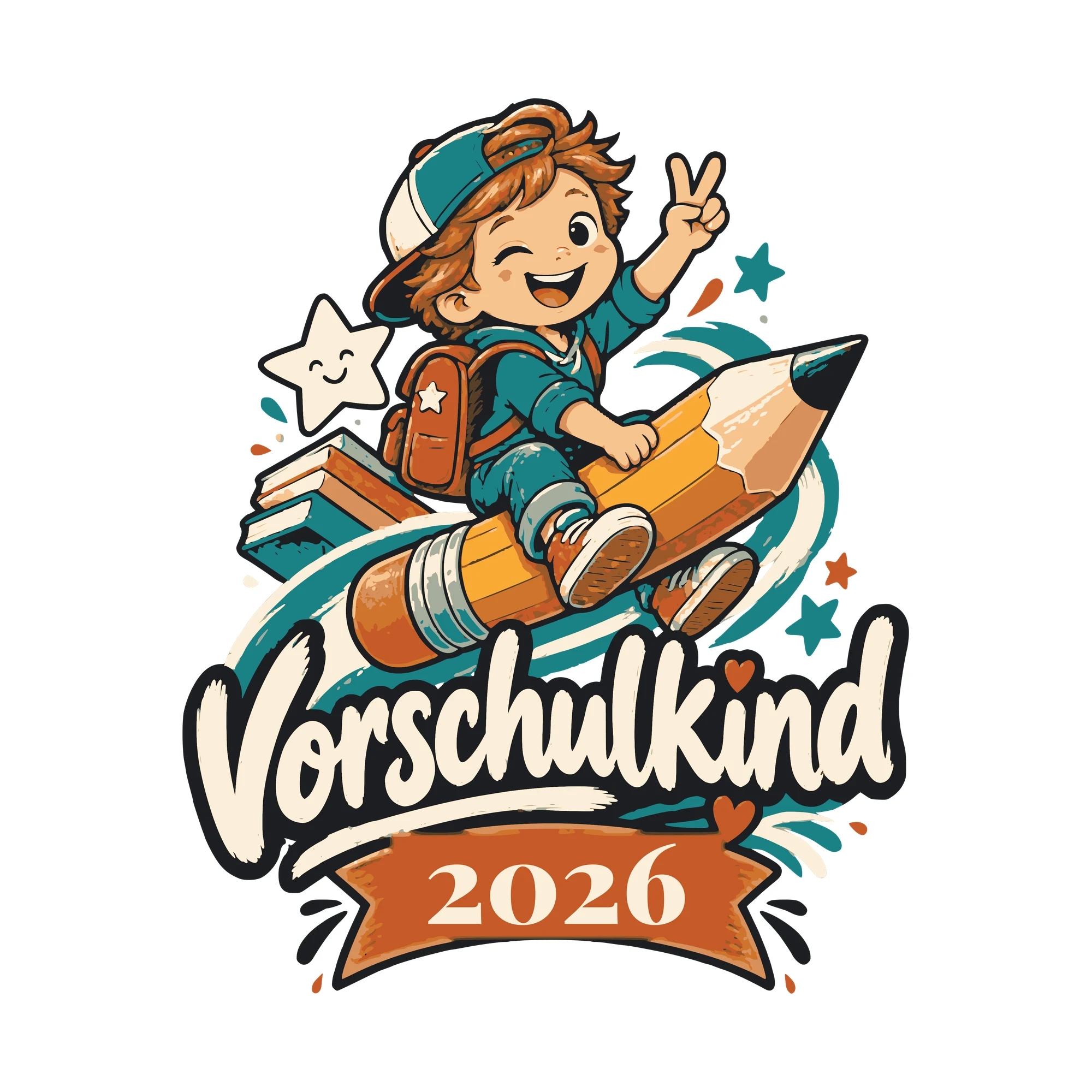 Bügelbild Vorschulkind mit Jahr als Grafik auf weißem Hintergrund (BB011201)