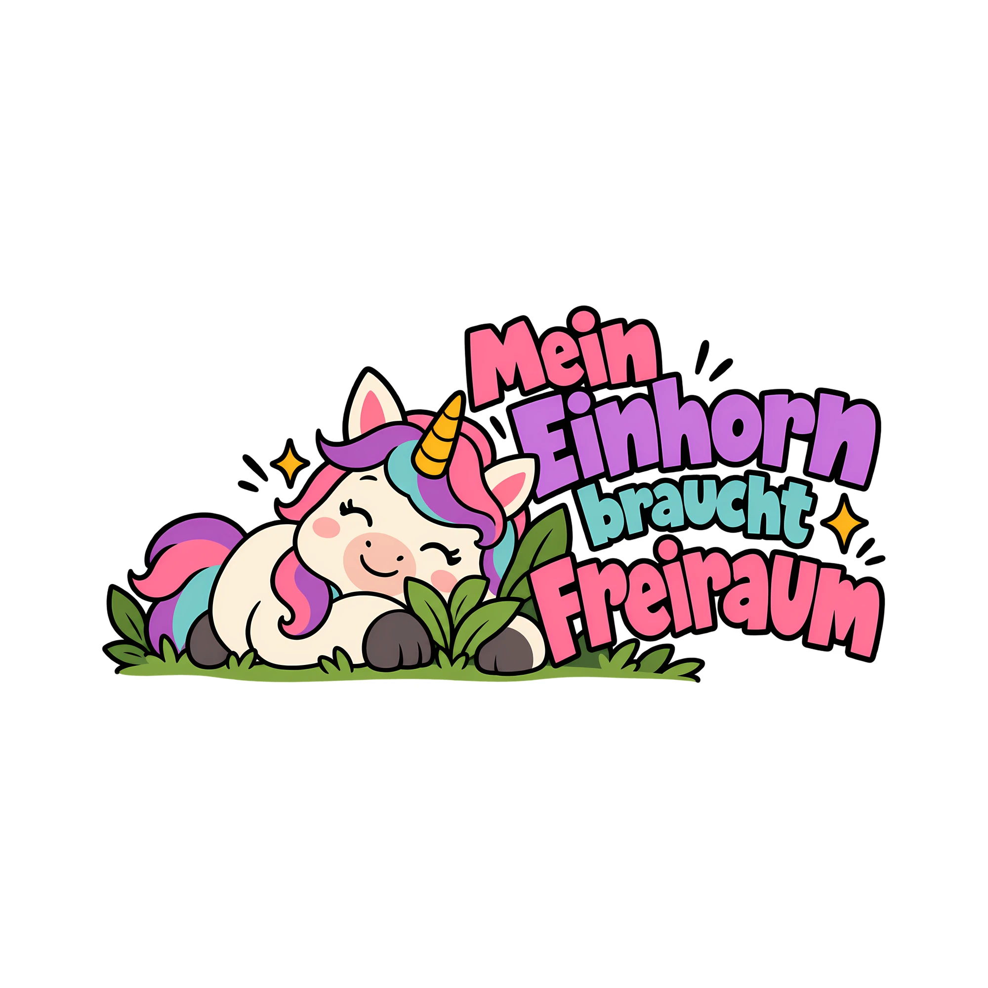Bügelbild Mein Einhorn braucht Freiraum als Grafik auf weißem Hintergrund (BB014383)