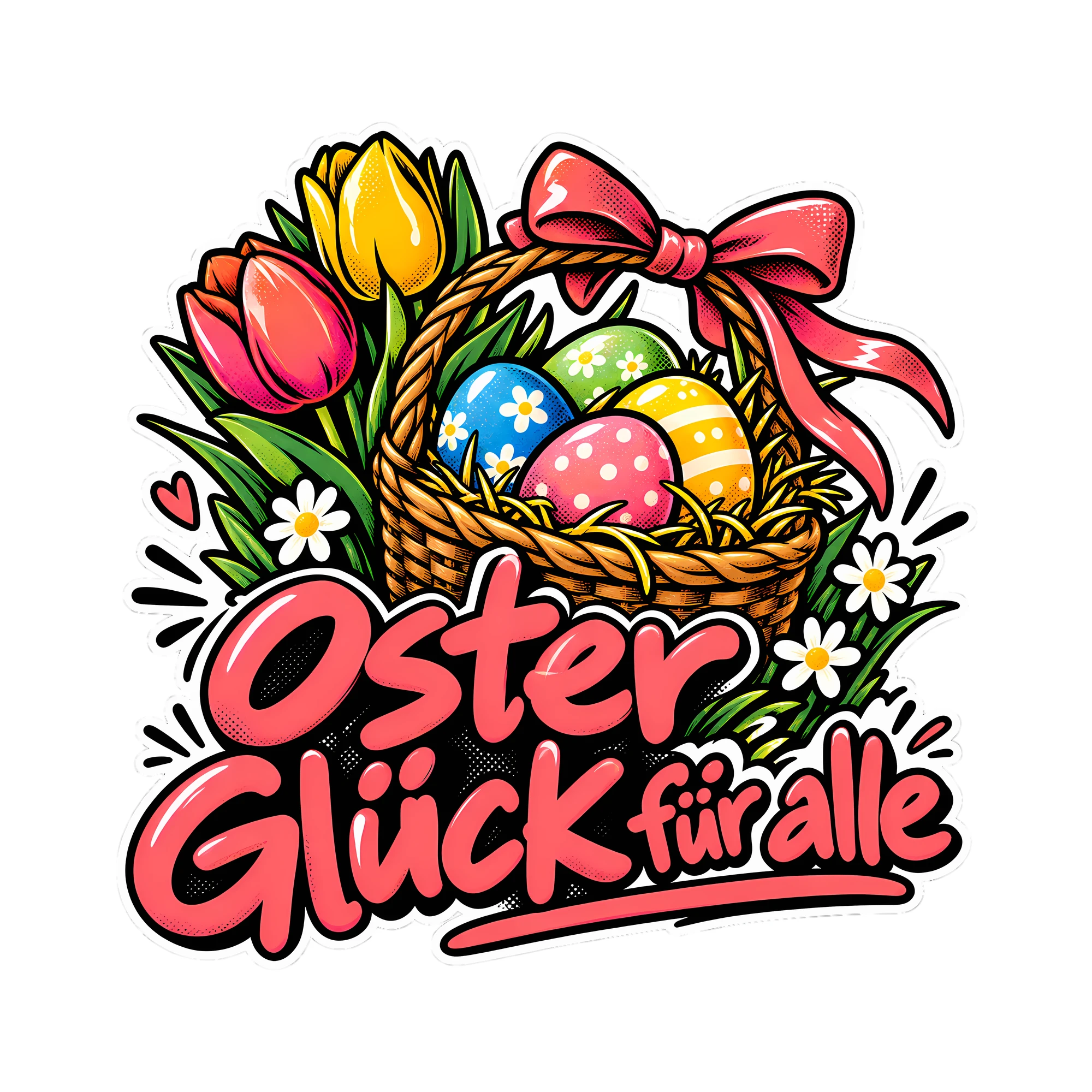 Bügelbild Osterglück für alle als Grafik auf weißem Hintergrund (BB013327)