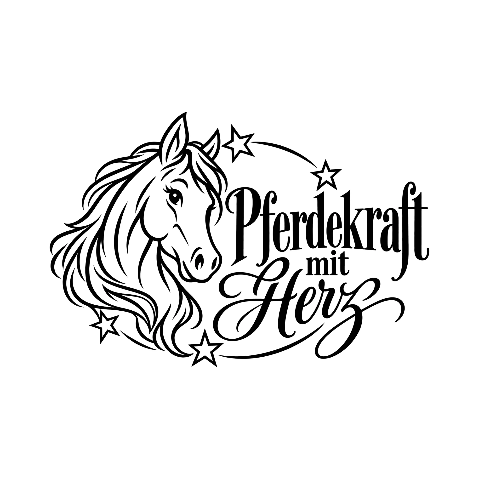 Bügelbild Pferdekraft mit Herz als Grafik auf weißem Hintergrund (BB013511)