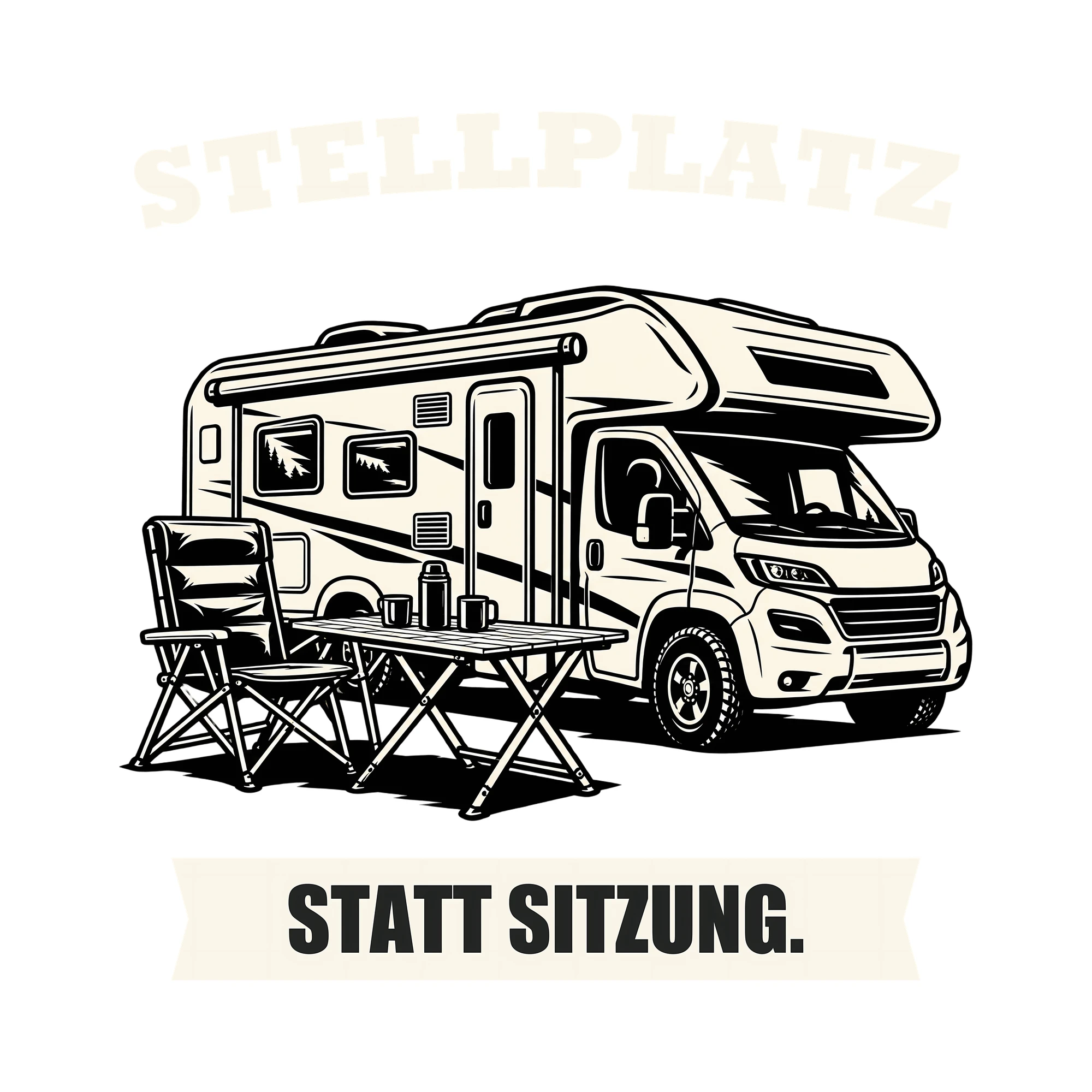 Bügelbild STELLPLATZ STATT SITZUNG. als Grafik auf weißem Hintergrund (BB012749)