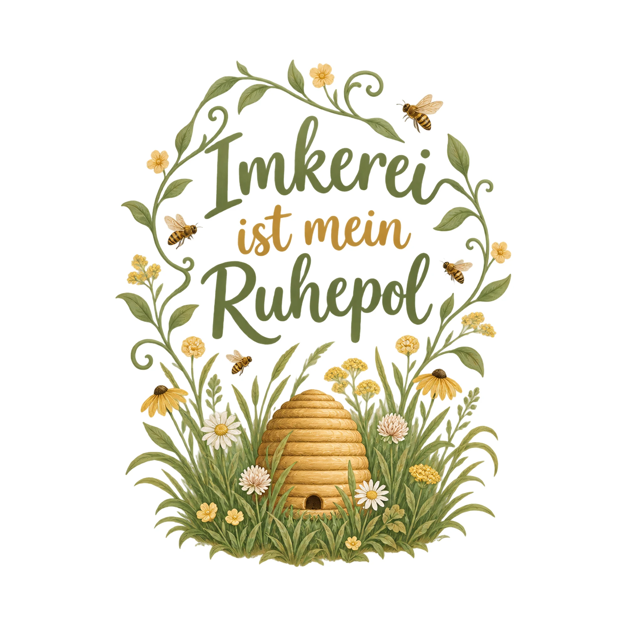 Bügelbild Imkerei ist mein Ruhepol als Grafik auf weißem Hintergrund (BB019307)
