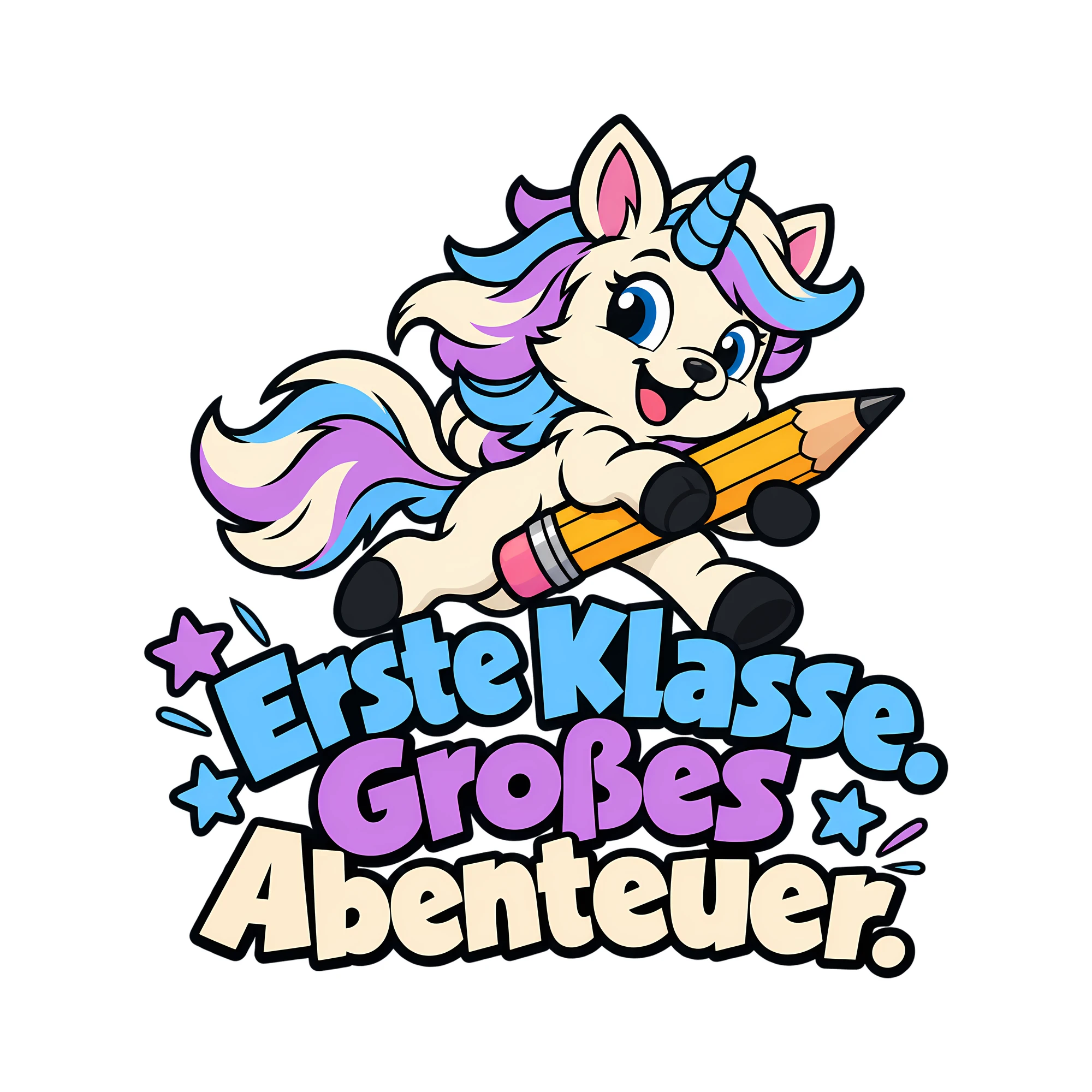 Bügelbild Erste Klasse. Großes Abenteuer. als Grafik auf weißem Hintergrund (BB012025)
