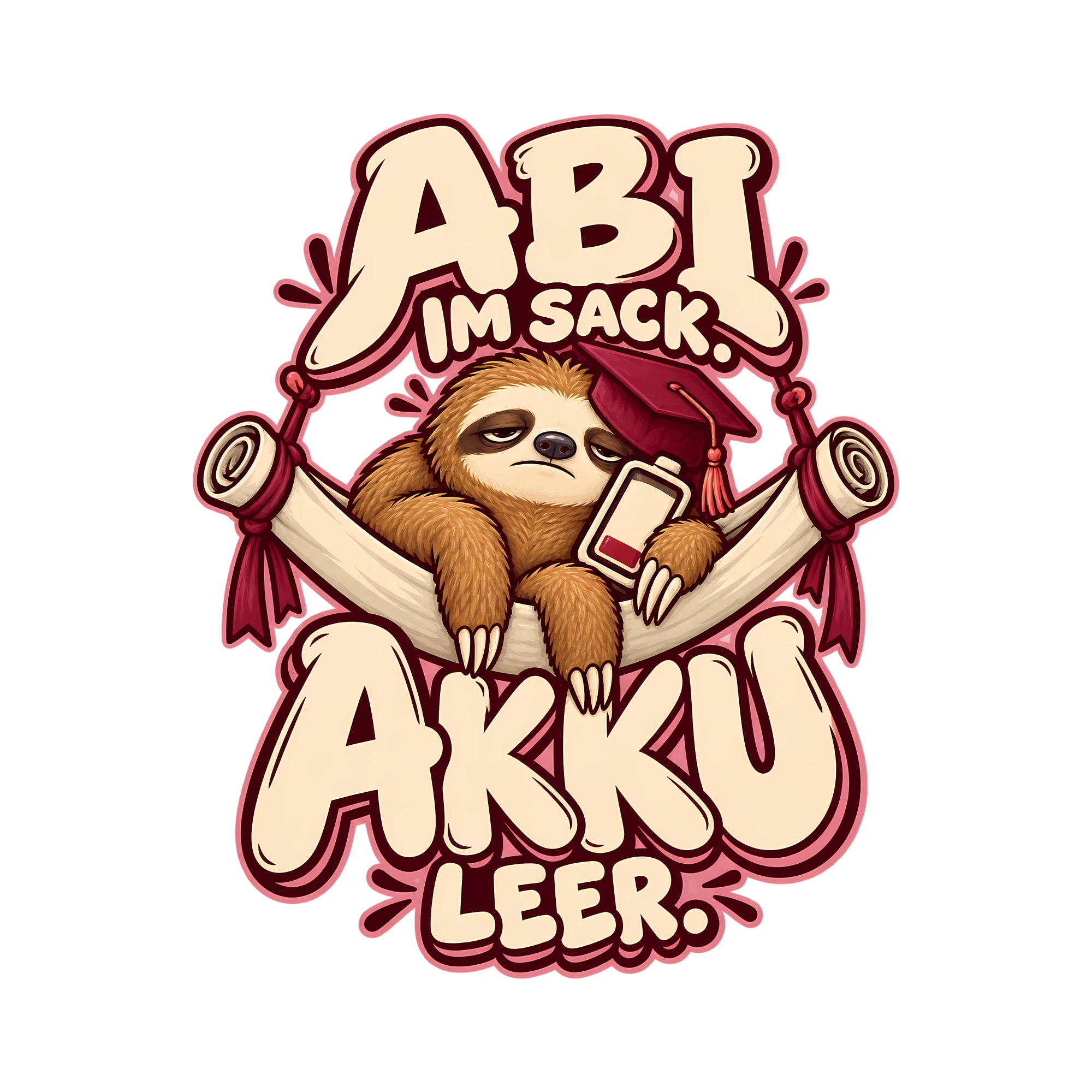 Bügelbild ABI IM SACK. AKKU LEER. als Grafik auf weißem Hintergrund (BB011427)