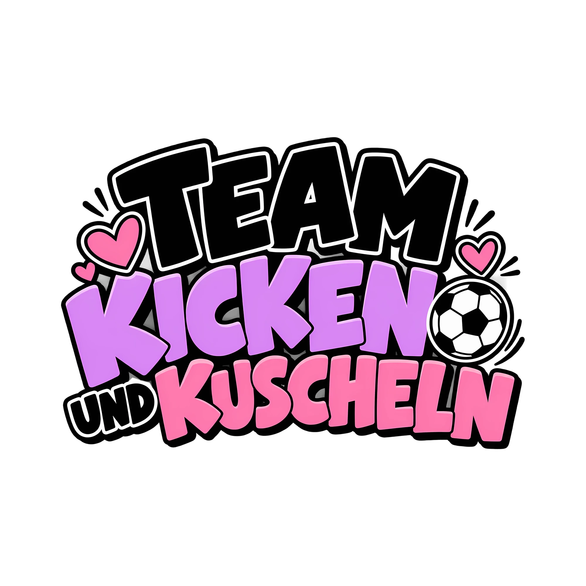 Bügelbild Team Kicken und Kuscheln als Grafik auf weißem Hintergrund (BB013740)