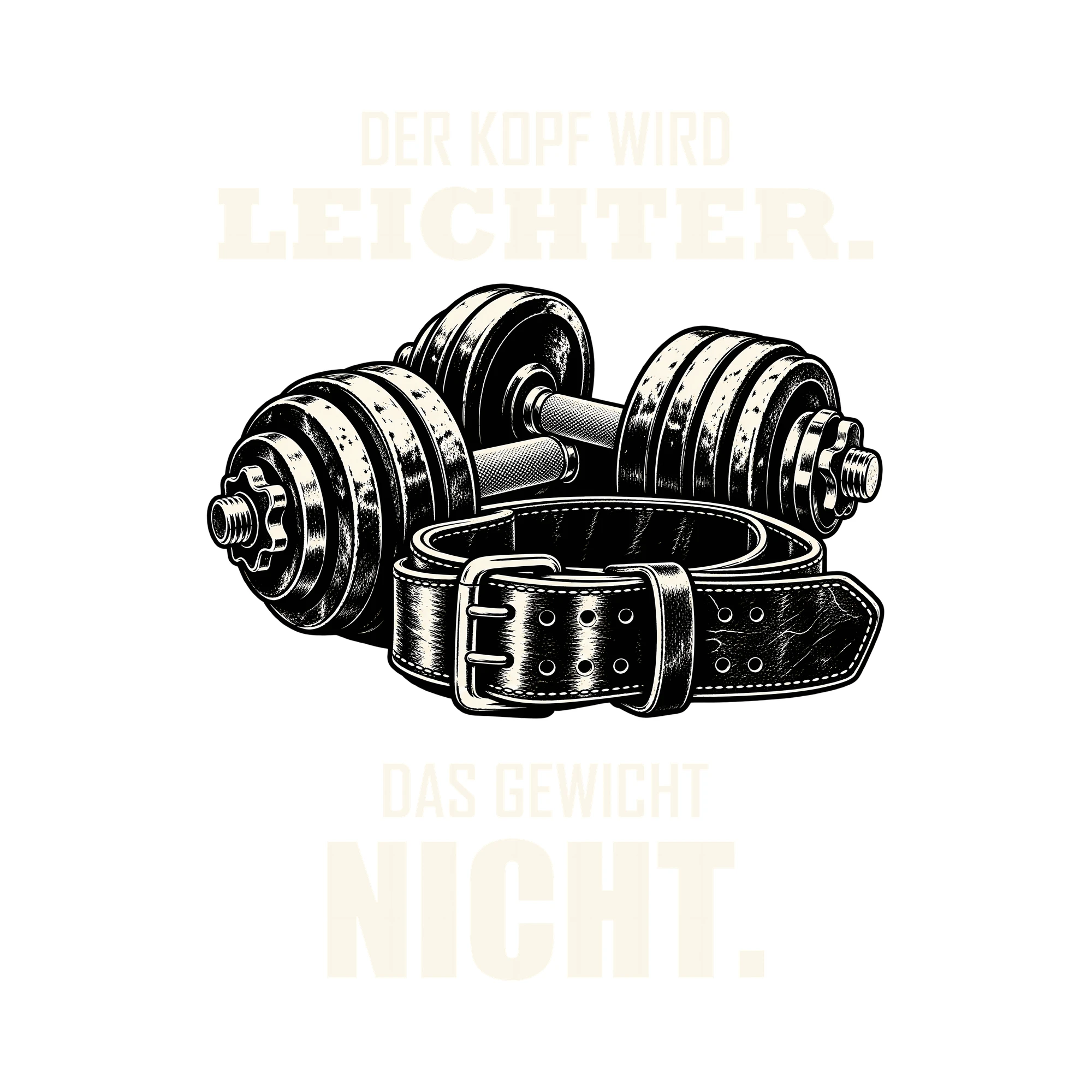 Bügelbild DER KOPF WIRD LEICHTER. DAS GEWICHT NICHT. als Grafik auf weißem Hintergrund (BB013719)