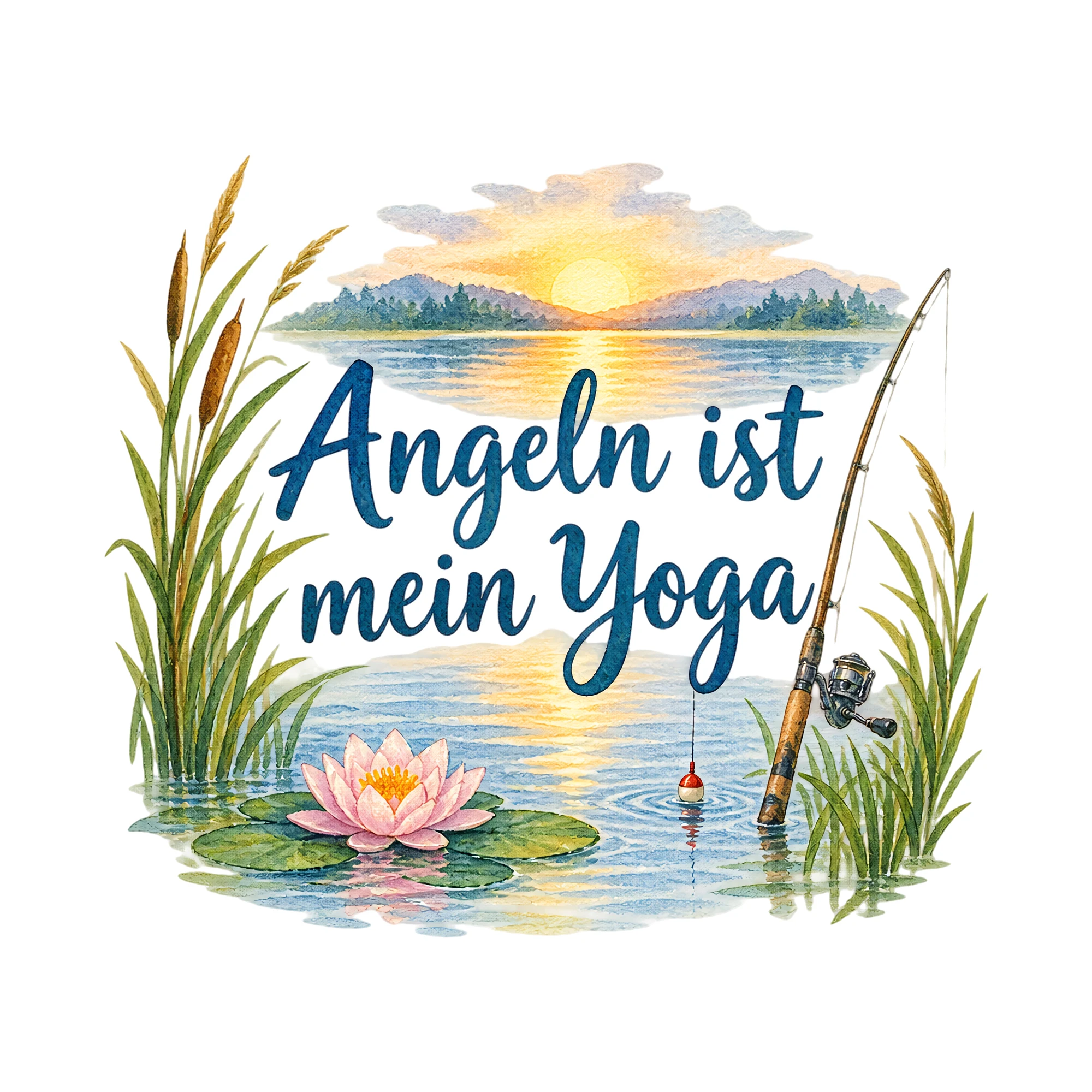 Bügelbild Angeln ist mein Yoga als Grafik auf weißem Hintergrund (BB019318)