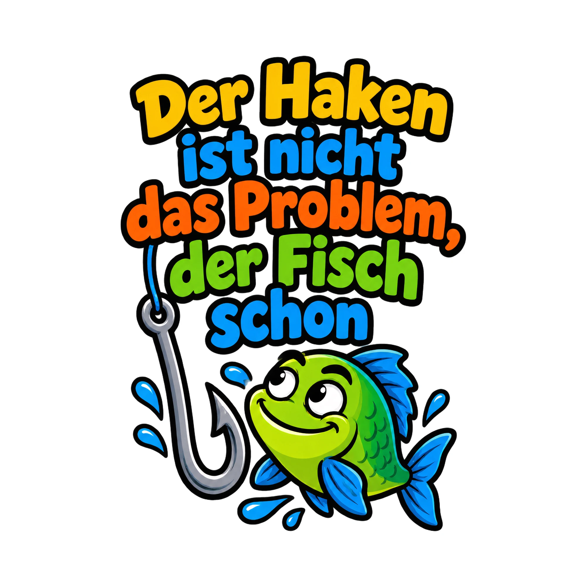 Bügelbild Der Haken ist nicht das Problem, der Fisch schon, Hobby Shirt Spruch als Grafik auf weißem Hintergrund (BB016436)