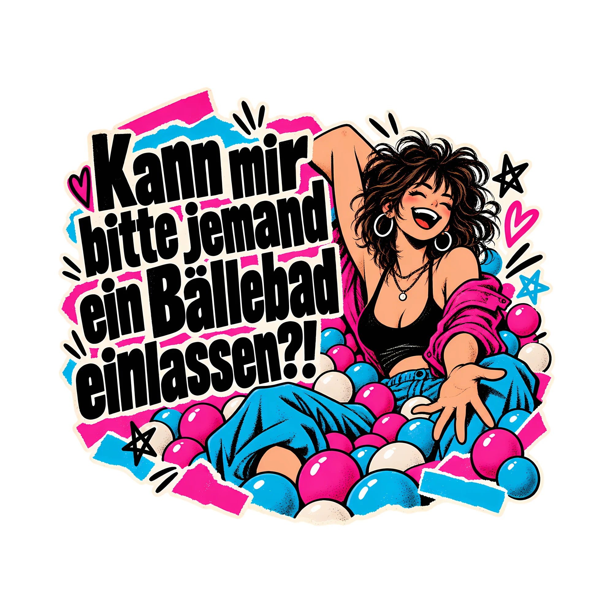 Bügelbild Kann mir bitte jemand ein Bällebad einlassen?!, Lustiger Shirt Spruch als Grafik auf weißem Hintergrund (BB014693)