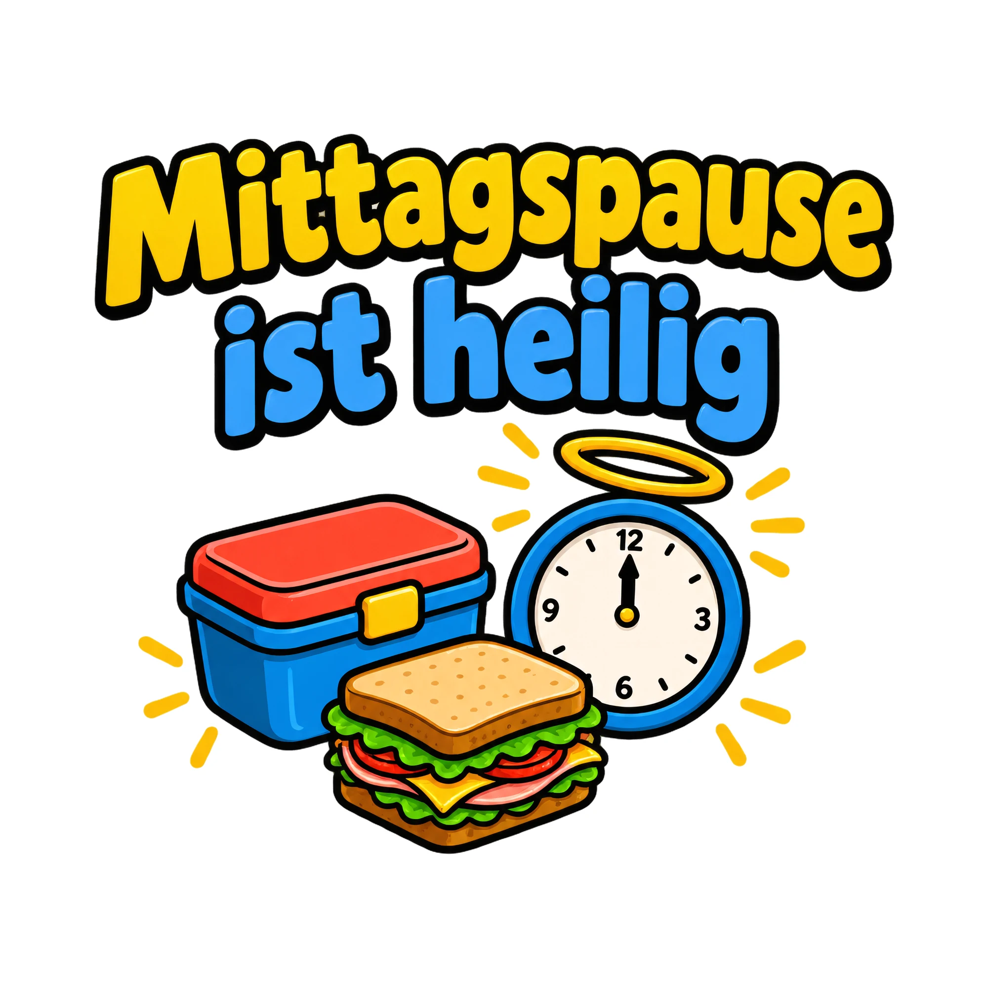 Bügelbild Mittagspause ist heilig als Grafik auf weißem Hintergrund (BB018487)