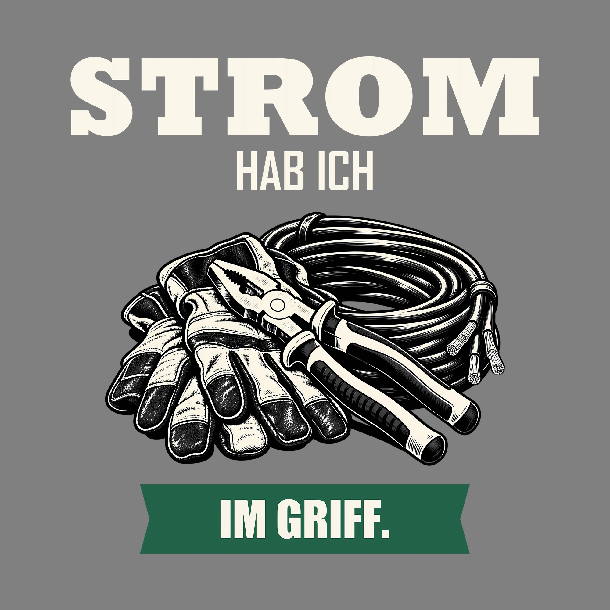 Bügelbild STROM HAB ICH IM GRIFF. als Grafik auf dunklem Hintergrund (BB011486)