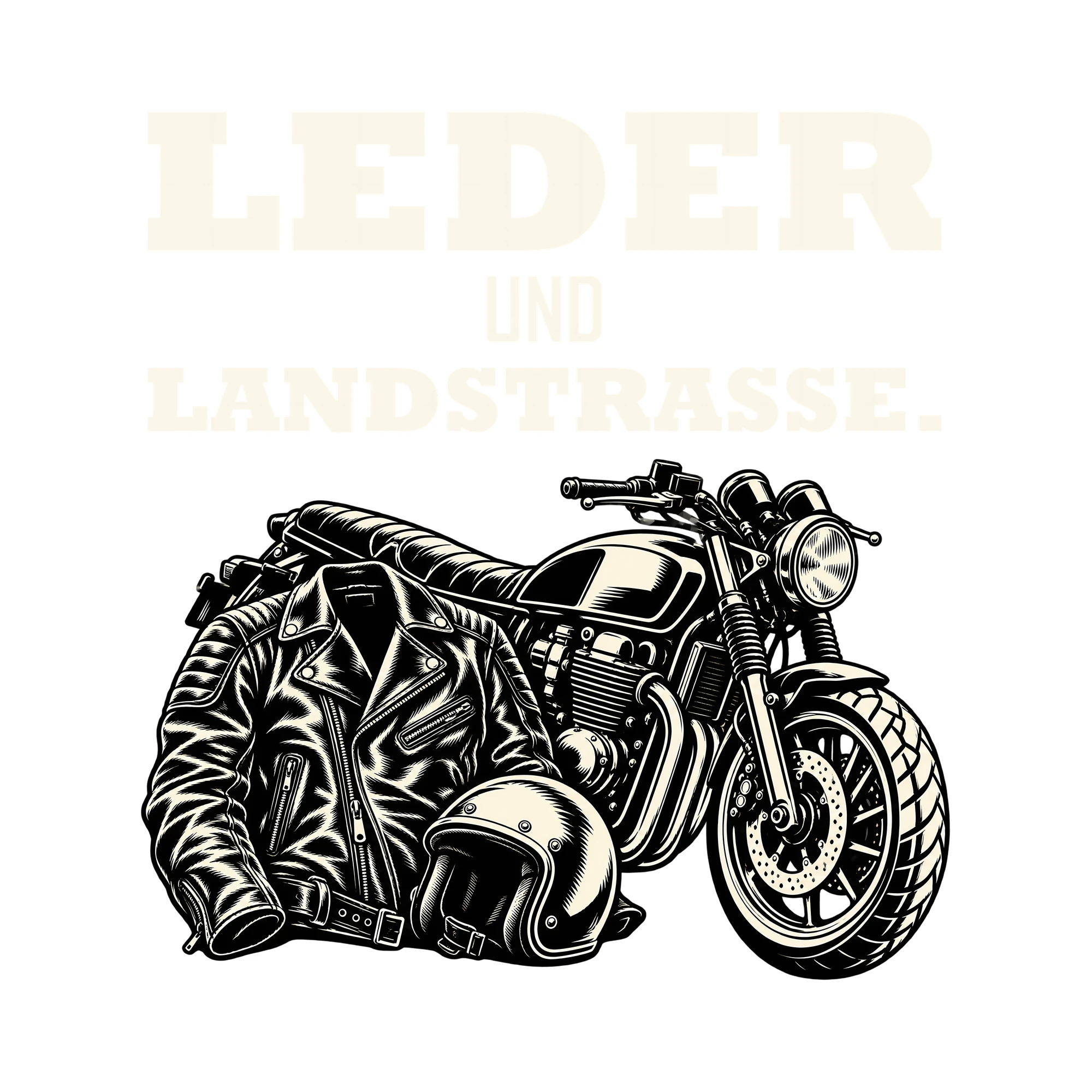 Bügelbild LEDER UND LANDSTRASSE. als Grafik auf weißem Hintergrund (BB012730)