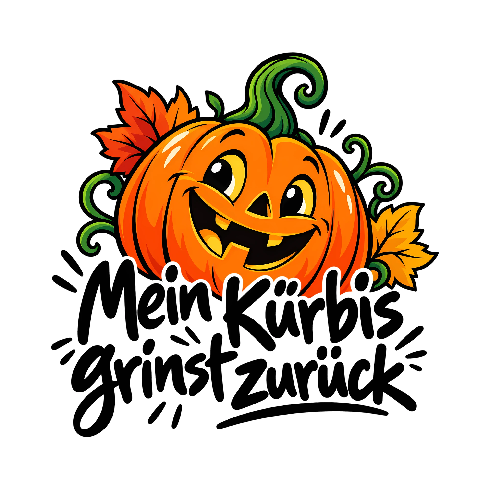 Bügelbild Mein Kürbis grinst zurück als Grafik auf weißem Hintergrund (BB012666)