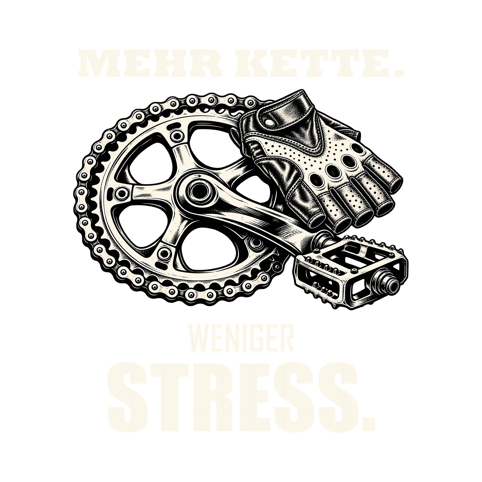 Bügelbild MEHR KETTE. WENIGER STRESS. als Grafik auf weißem Hintergrund (BB013694)