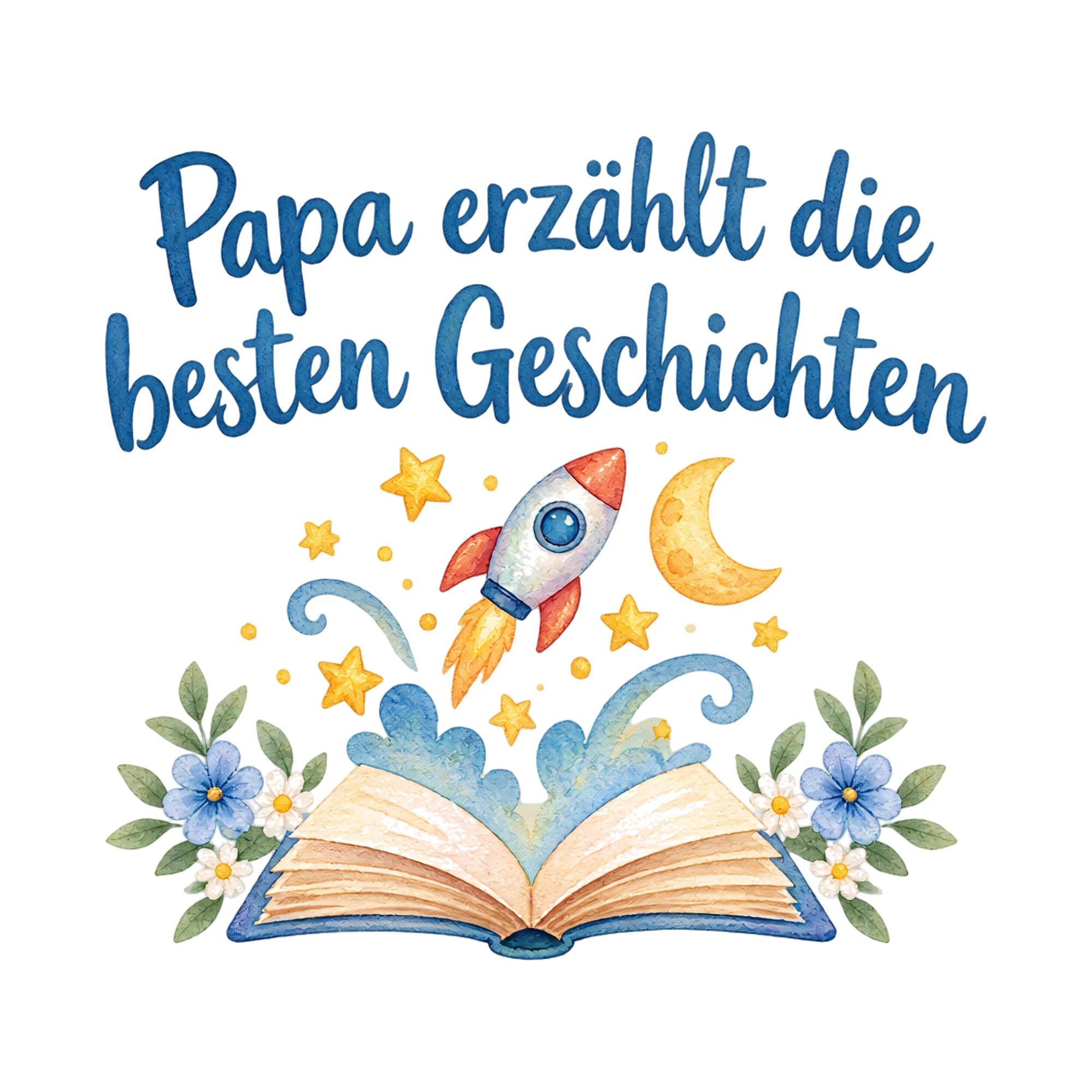 Bügelbild Papa erzählt die besten Geschichten als Grafik auf weißem Hintergrund (BB019226)