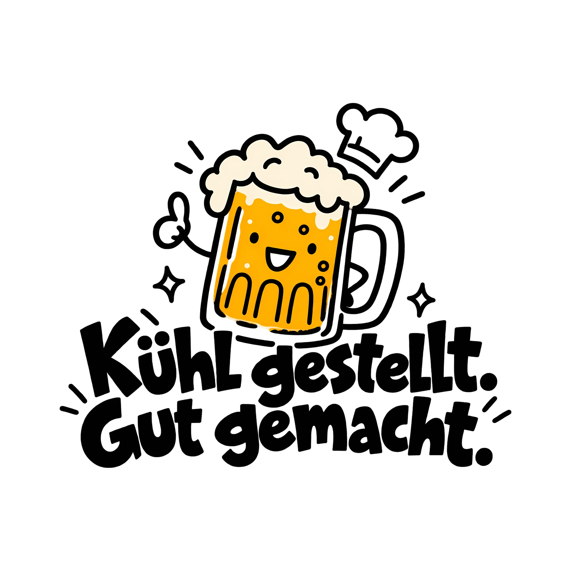 Bügelbild Kühl gestellt. Gut gemacht. als Grafik auf weißem Hintergrund (BB011899)