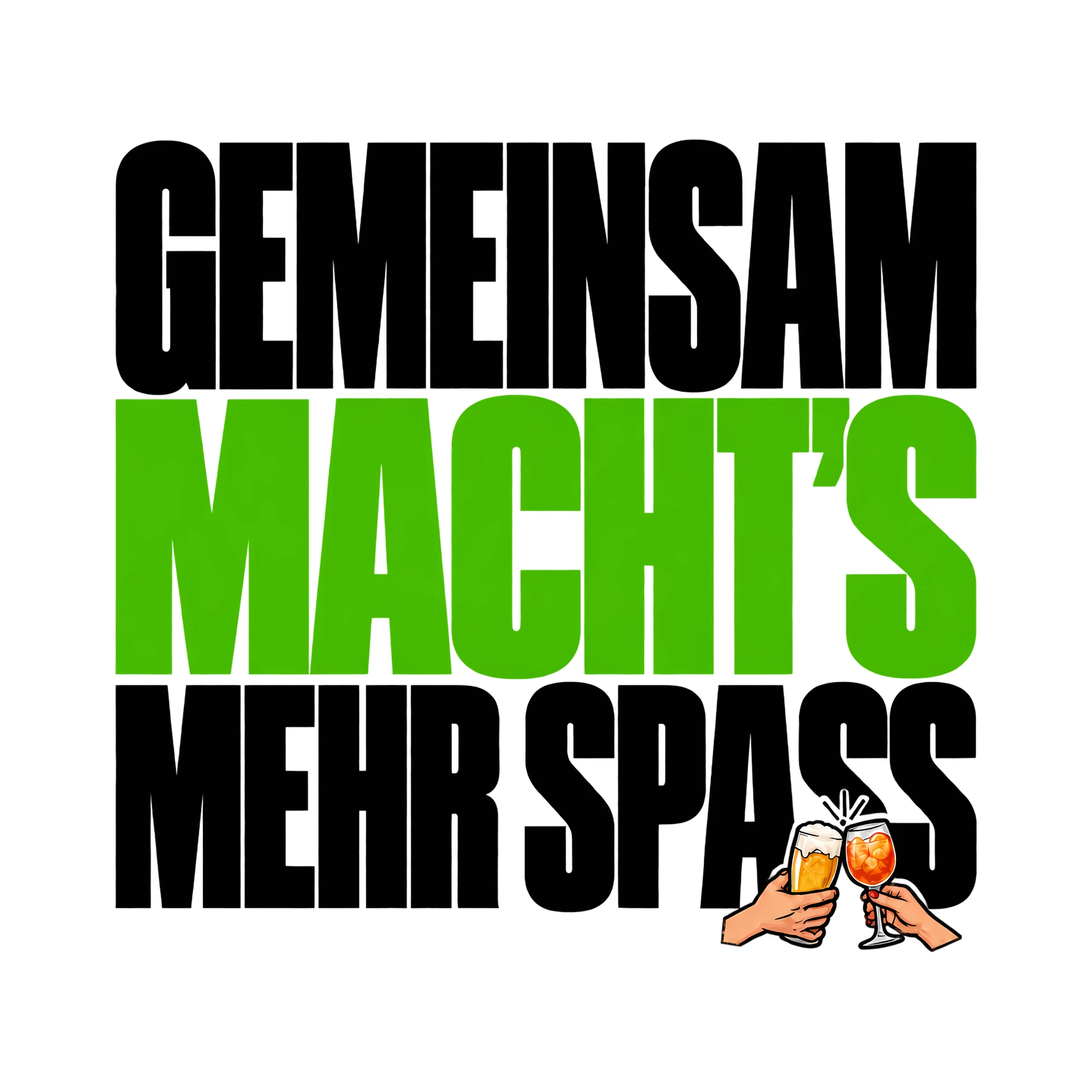 Bügelbild Gemeinsam macht’s mehr Spass als Grafik auf weißem Hintergrund (BB011861)