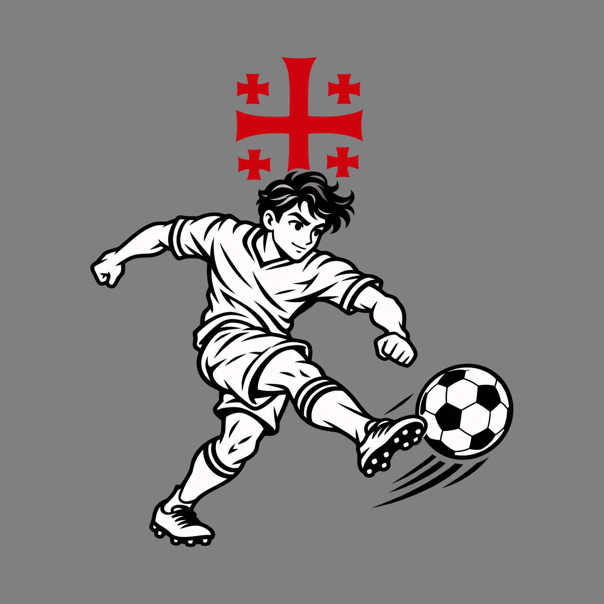 Bügelbild Georgien Fahne Fußballer, Lustiger Shirt Motiv als Grafik auf dunklem Hintergrund (BB015638)