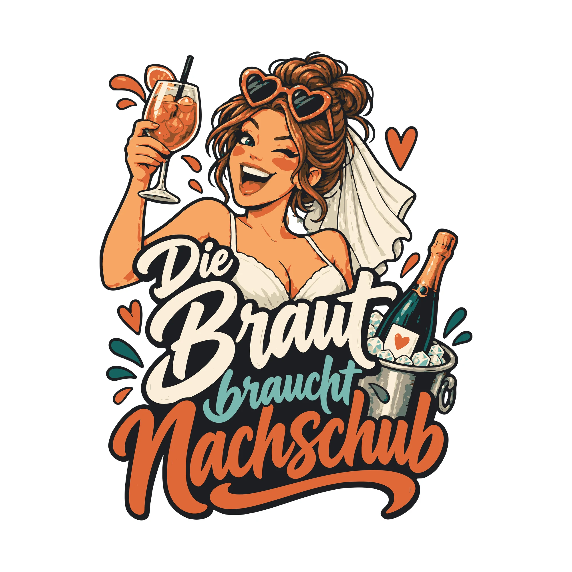Bügelbild Die Braut braucht Nachschub als Grafik auf weißem Hintergrund (BB011101)