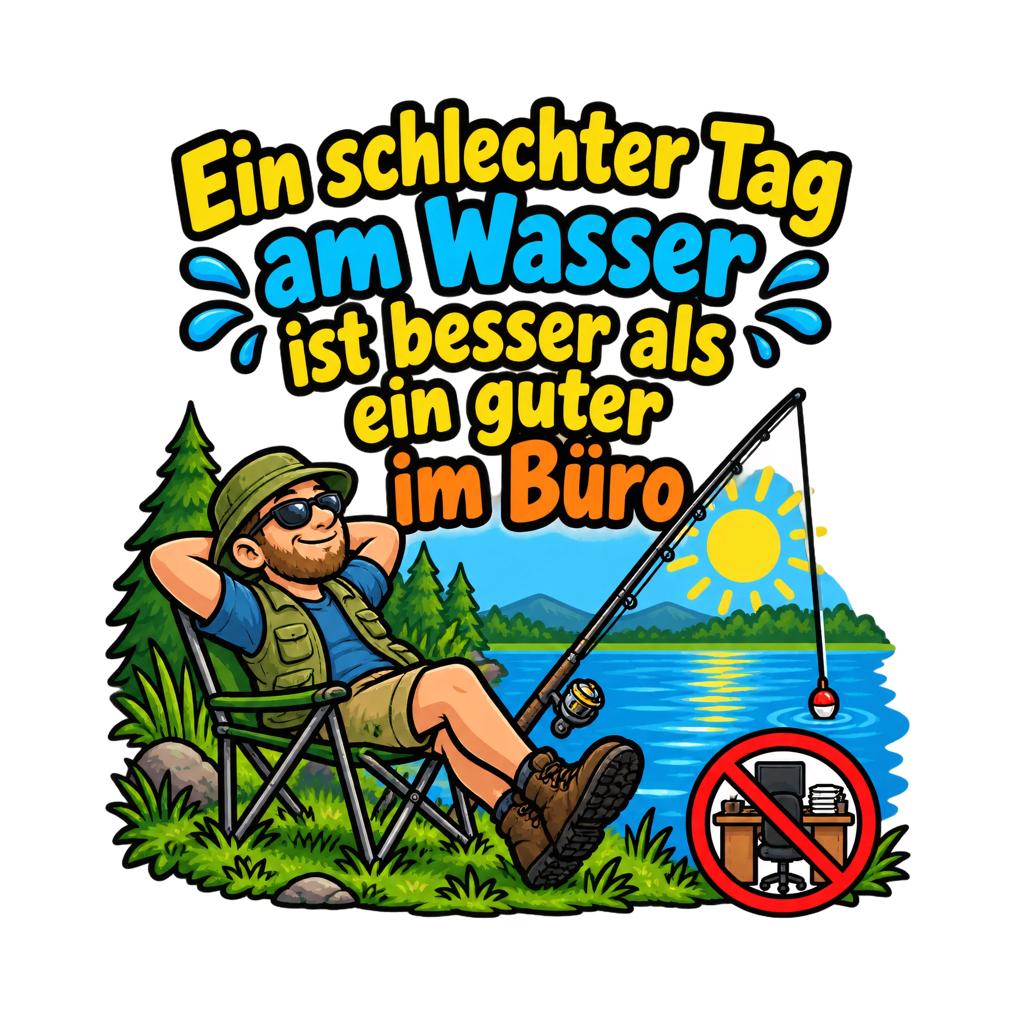 Bügelbild Ein schlechter Tag am Wasser ist besser als ein guter im Büro als Grafik auf weißem Hintergrund (BB019315)