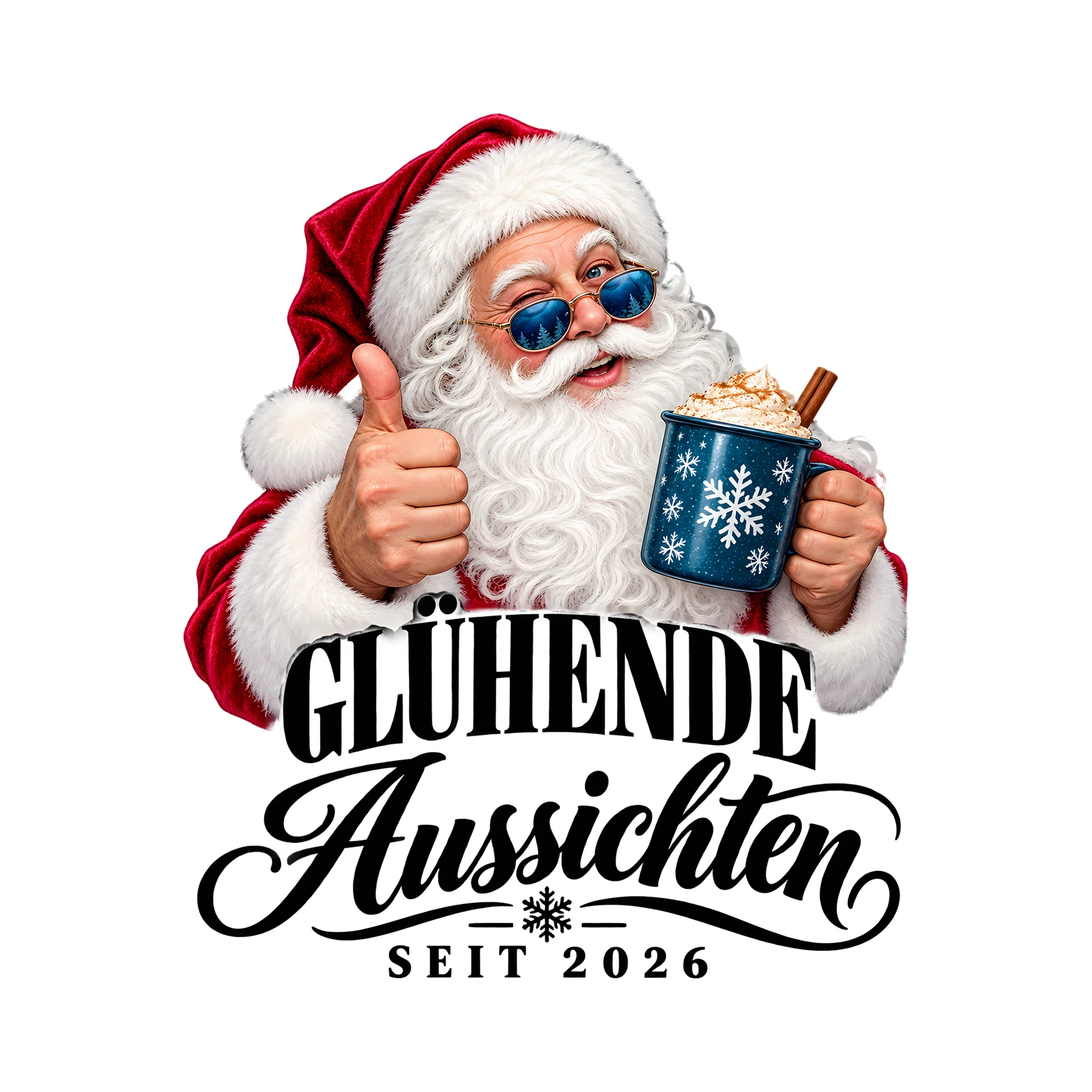 Bügelbild Glühende Aussichten seit 2026 als Grafik auf weißem Hintergrund (BB013900)