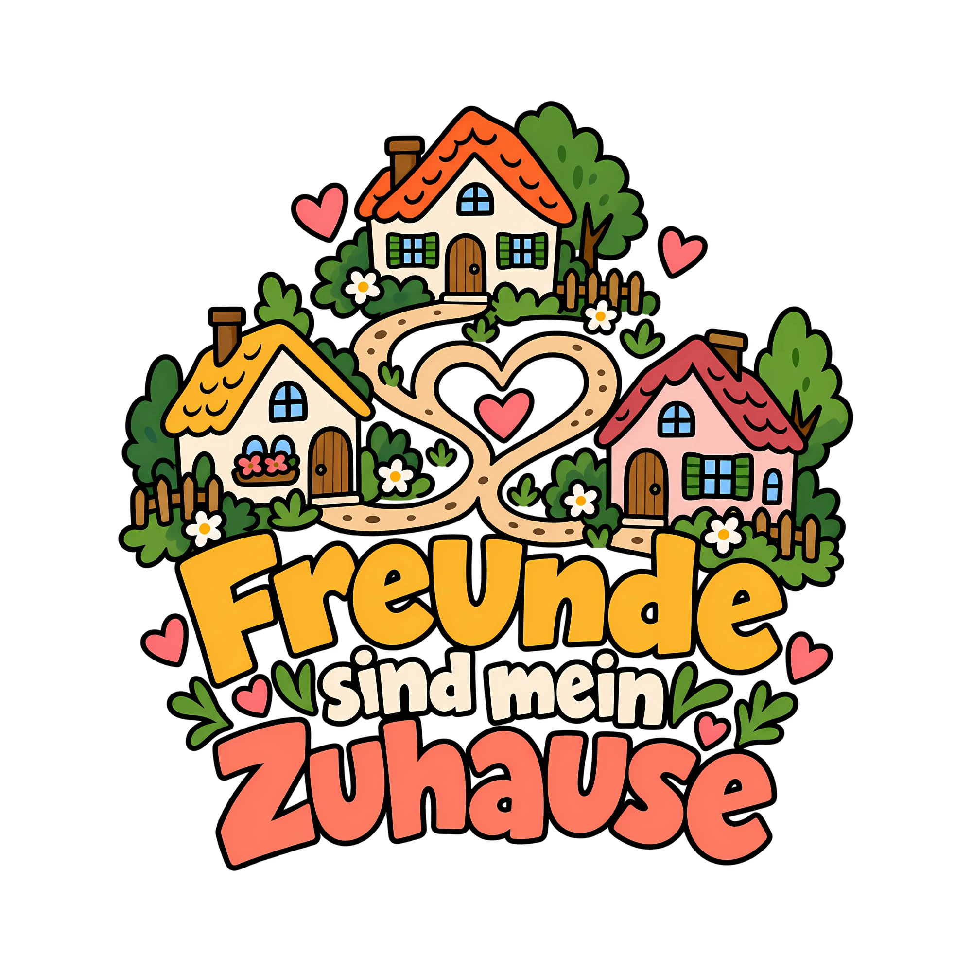 Bügelbild Freunde sind mein Zuhause als Grafik auf weißem Hintergrund (BB012273)