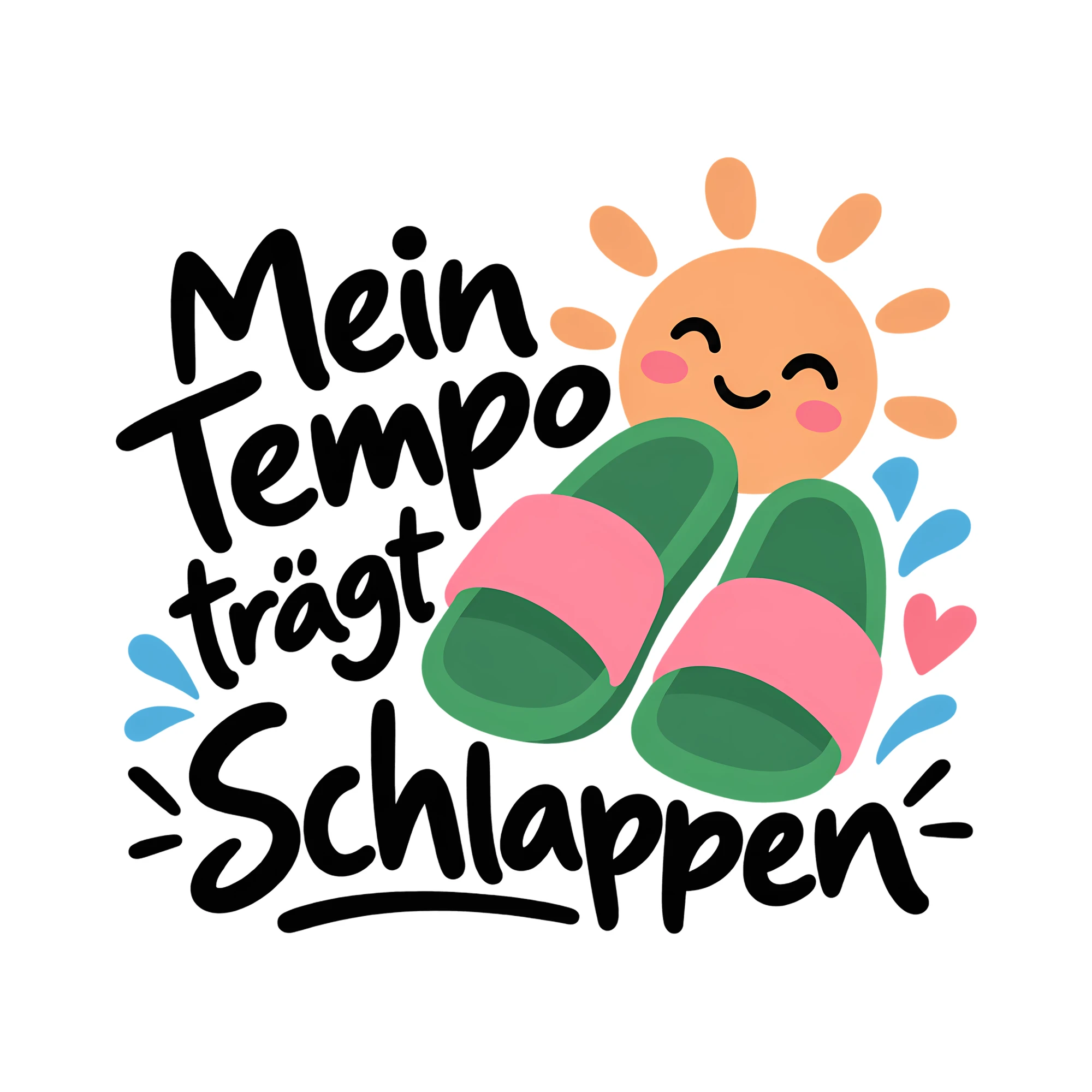 Bügelbild Mein Tempo trägt Schlappen als Grafik auf weißem Hintergrund (BB014269)