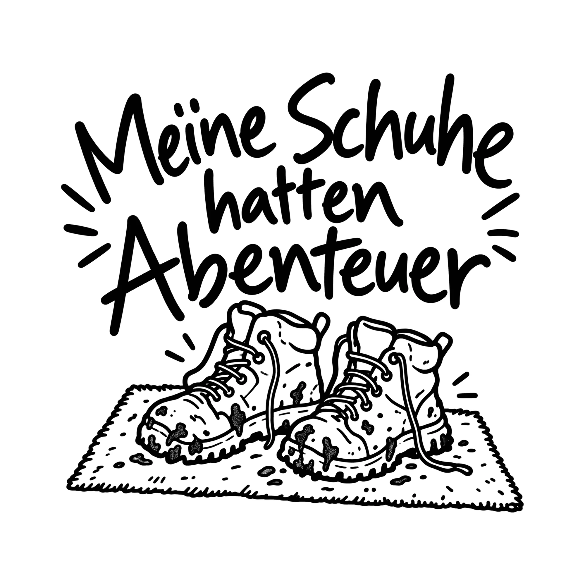 Bügelbild Meine Schuhe hatten Abenteuer als Grafik auf weißem Hintergrund (BB014380)