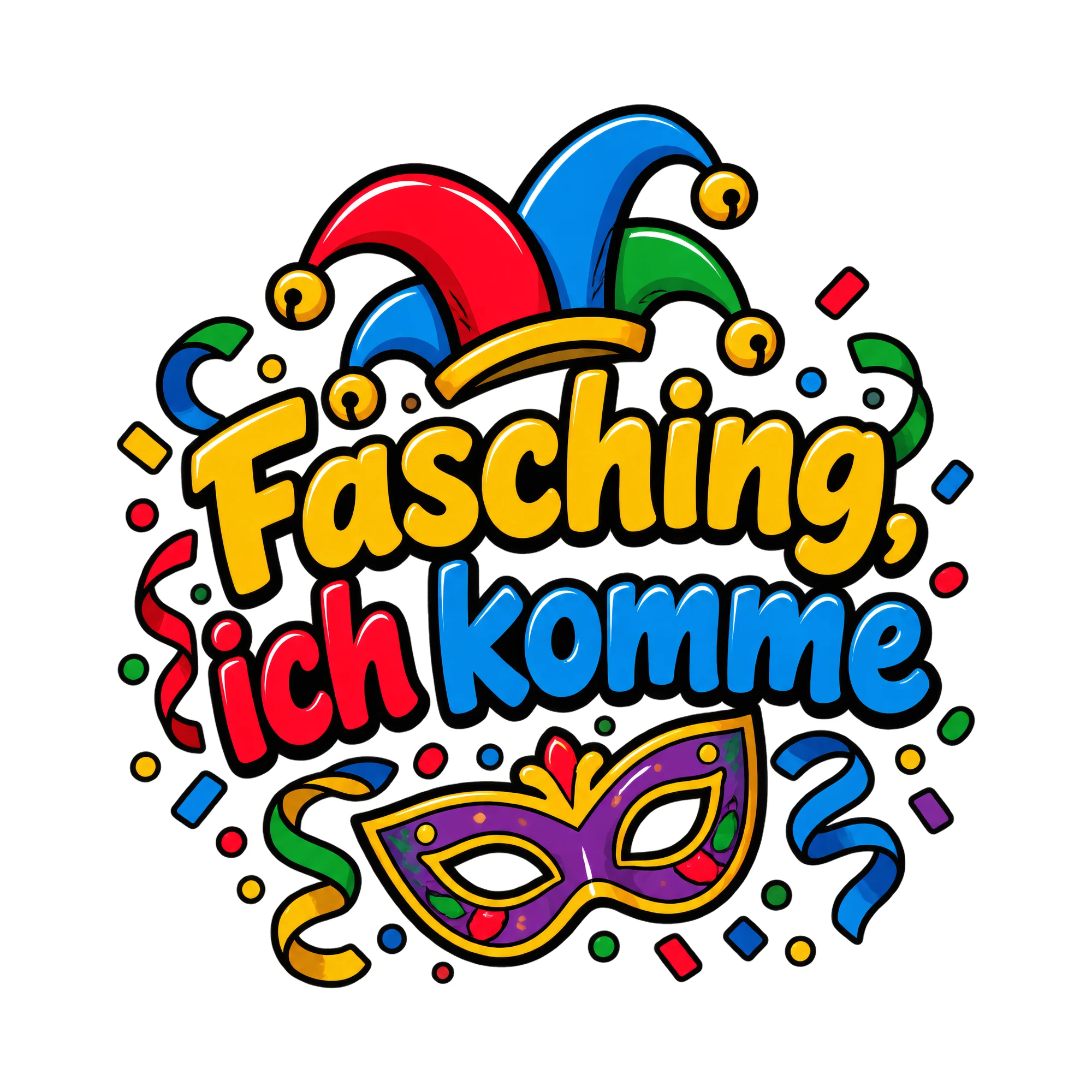 Bügelbild Fasching, ich komme, Lustiger Shirt Spruch als Grafik auf weißem Hintergrund (BB018411)