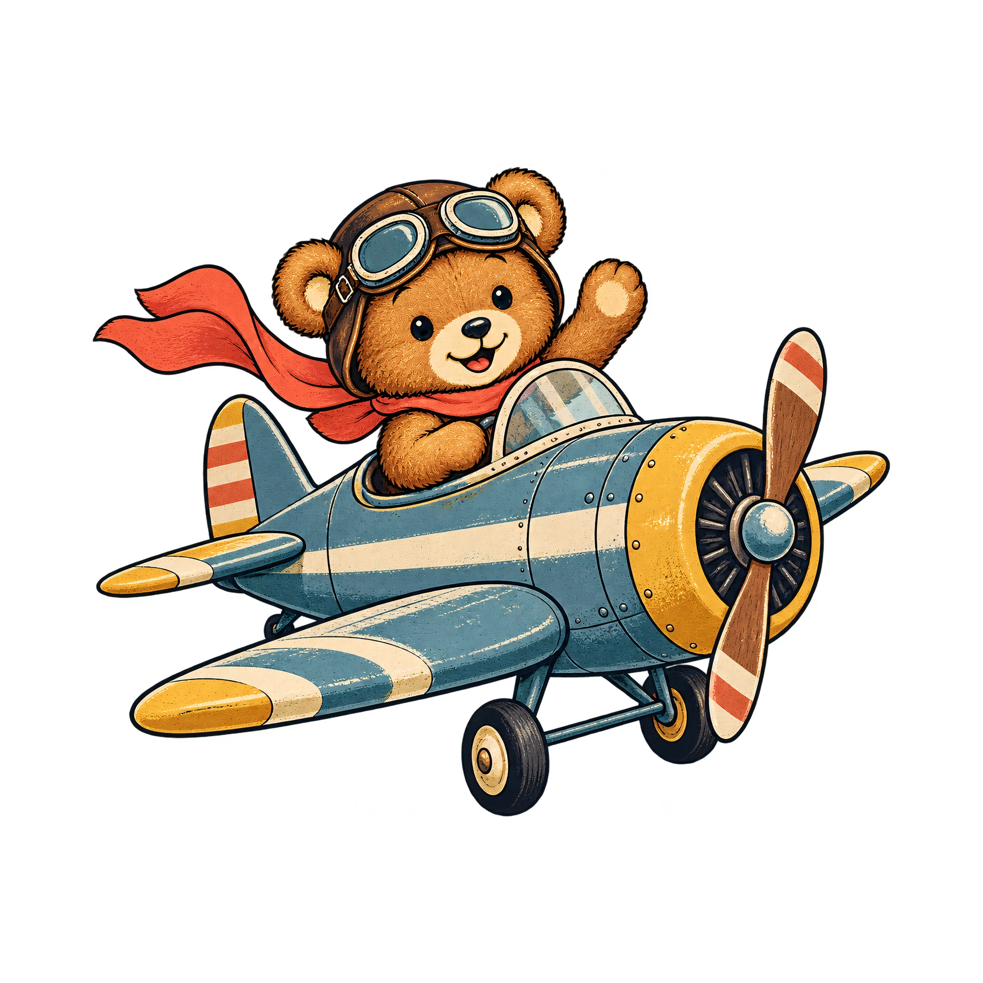 Bügelbild „Flugzeug mit Bär“, Tiere Shirt Motiv als Grafik auf weißem Hintergrund (BB019058)