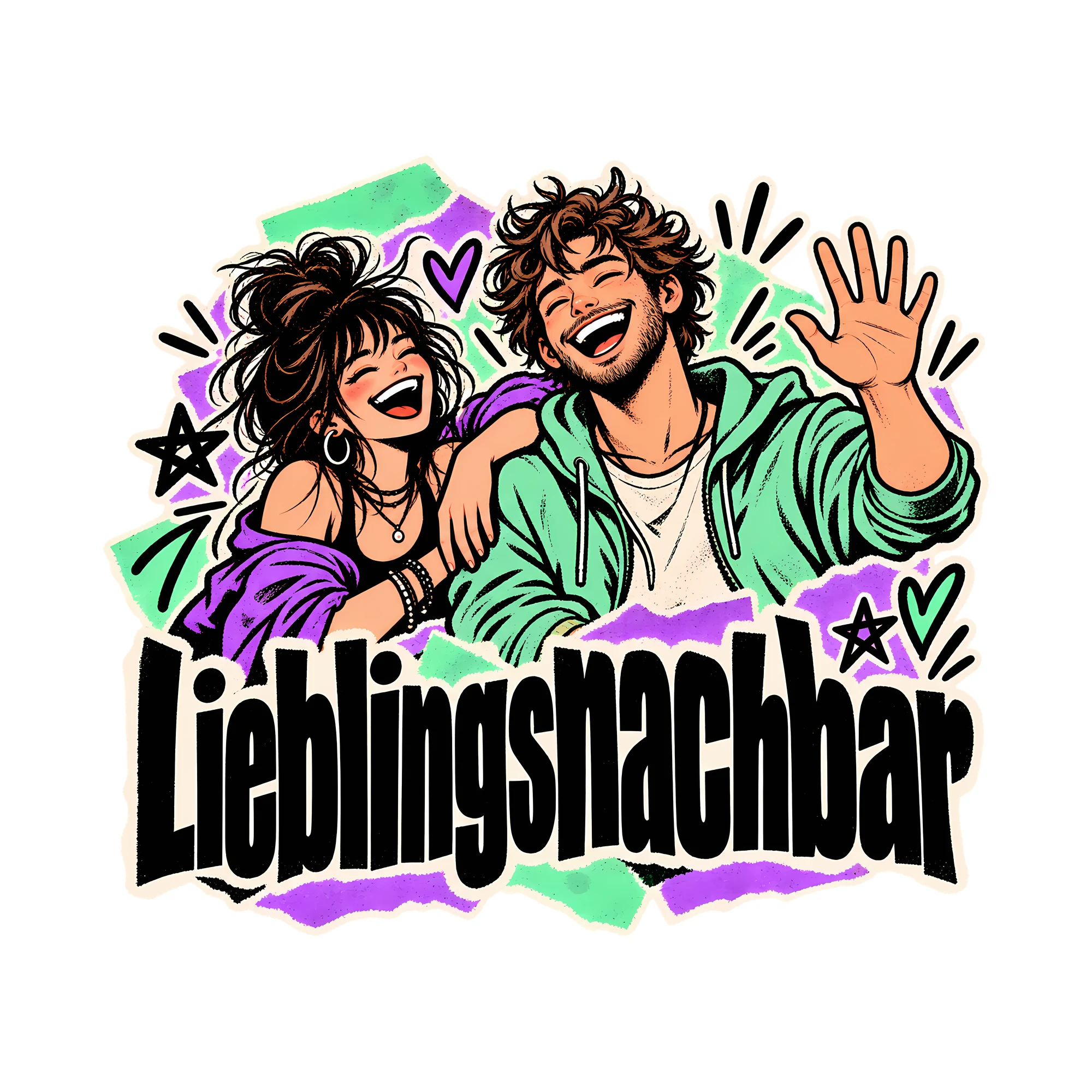 Bügelbild Lieblingsnachbar, Freundschaft Shirt Spruch als Grafik auf weißem Hintergrund (BB014698)