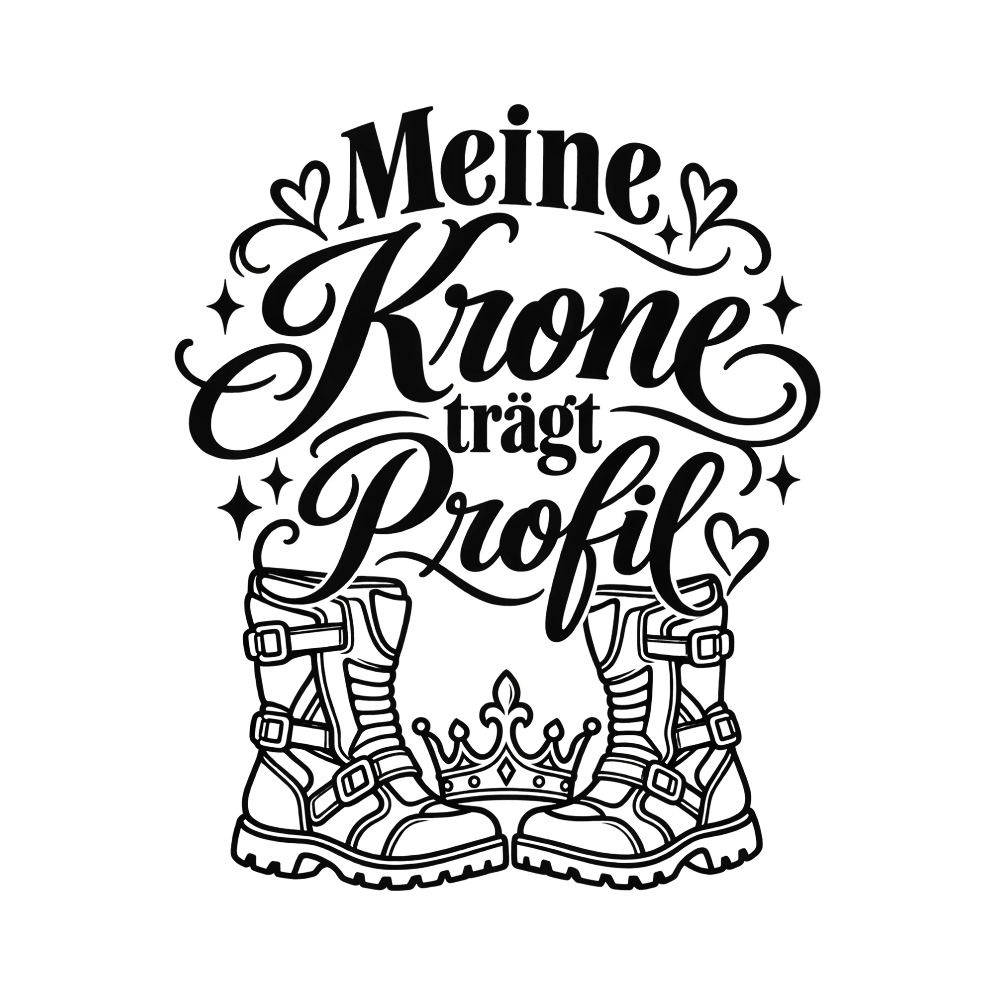 Bügelbild Meine Krone trägt Profil als Grafik auf weißem Hintergrund (BB012937)