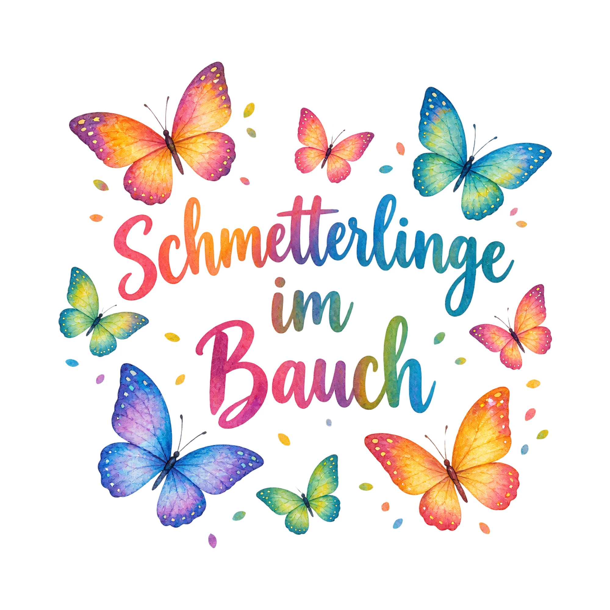 Bügelbild Schmetterlinge im Bauch als Grafik auf weißem Hintergrund (BB018579)