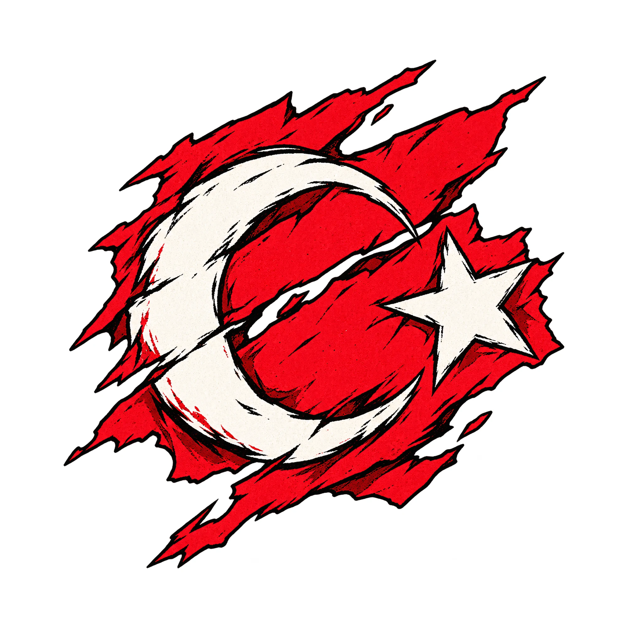 Bügelbild „Zerrissene Fahne Türkei“, Lustiger Shirt Motiv als Grafik auf weißem Hintergrund (BB015425)