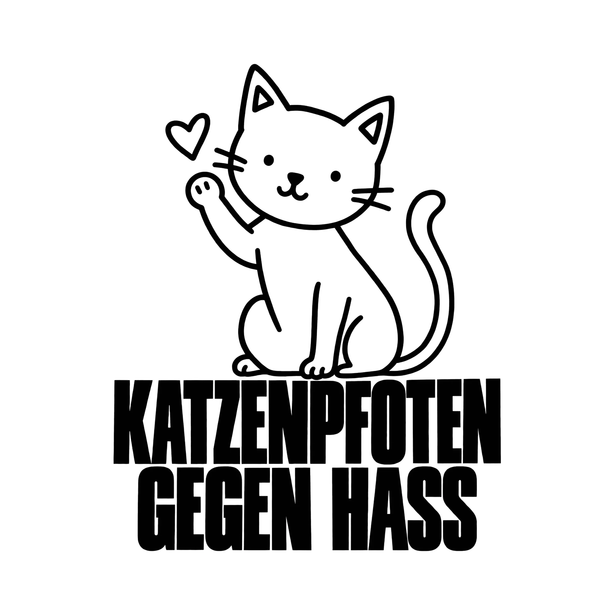 Bügelbild KATZENPFOTEN GEGEN HASS als Grafik auf weißem Hintergrund (BB012933)
