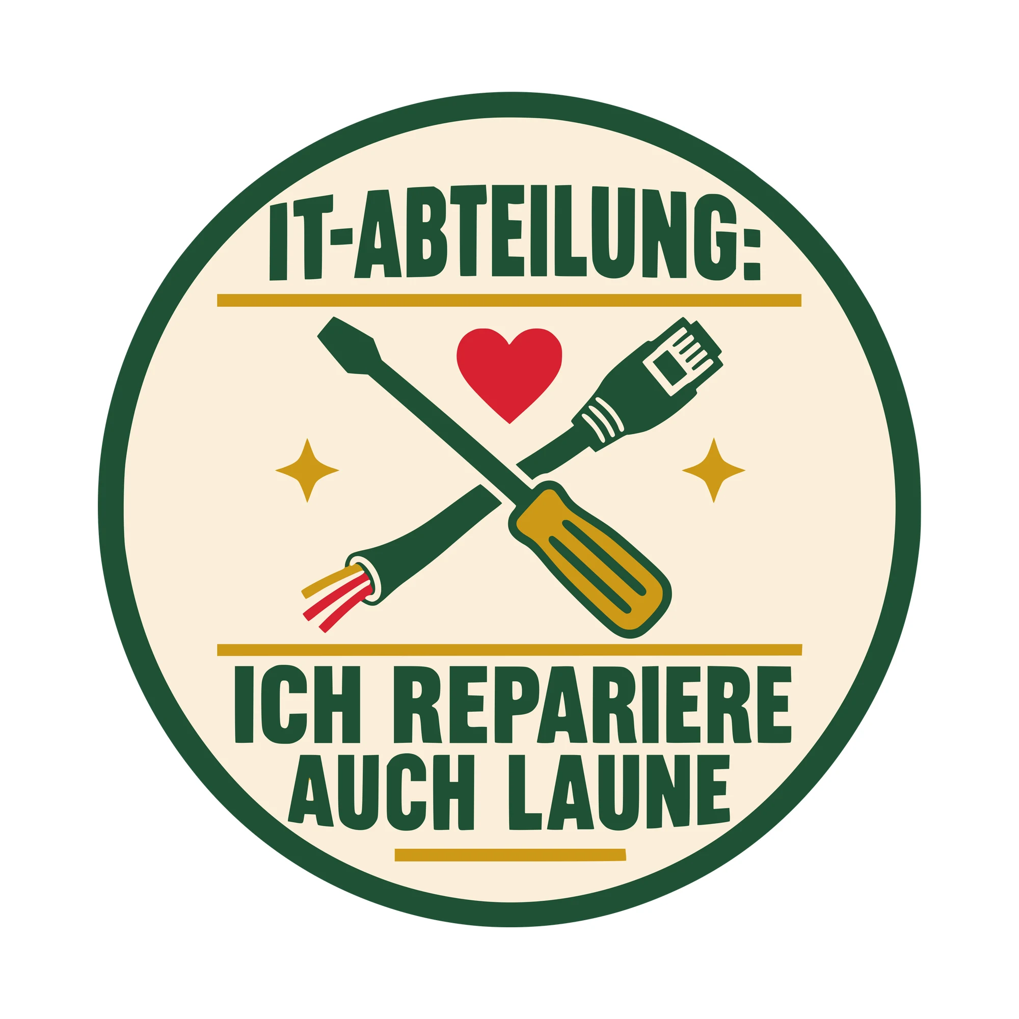Bügelbild IT-Abteilung: Ich repariere auch Laune als Grafik auf weißem Hintergrund (BB010605)