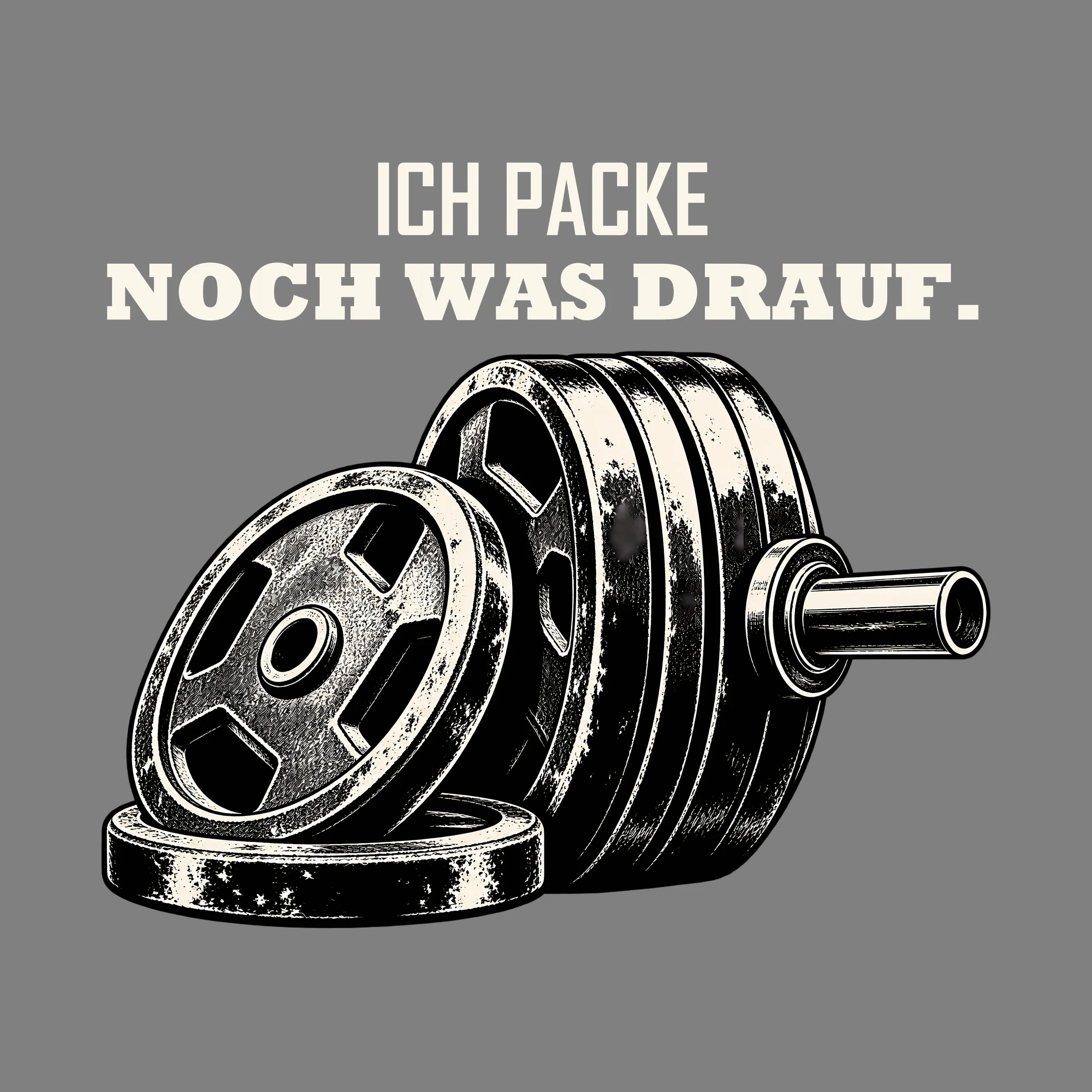 Bügelbild ICH PACKE NOCH WAS DRAUF. als Grafik auf dunklem Hintergrund (BB013725)