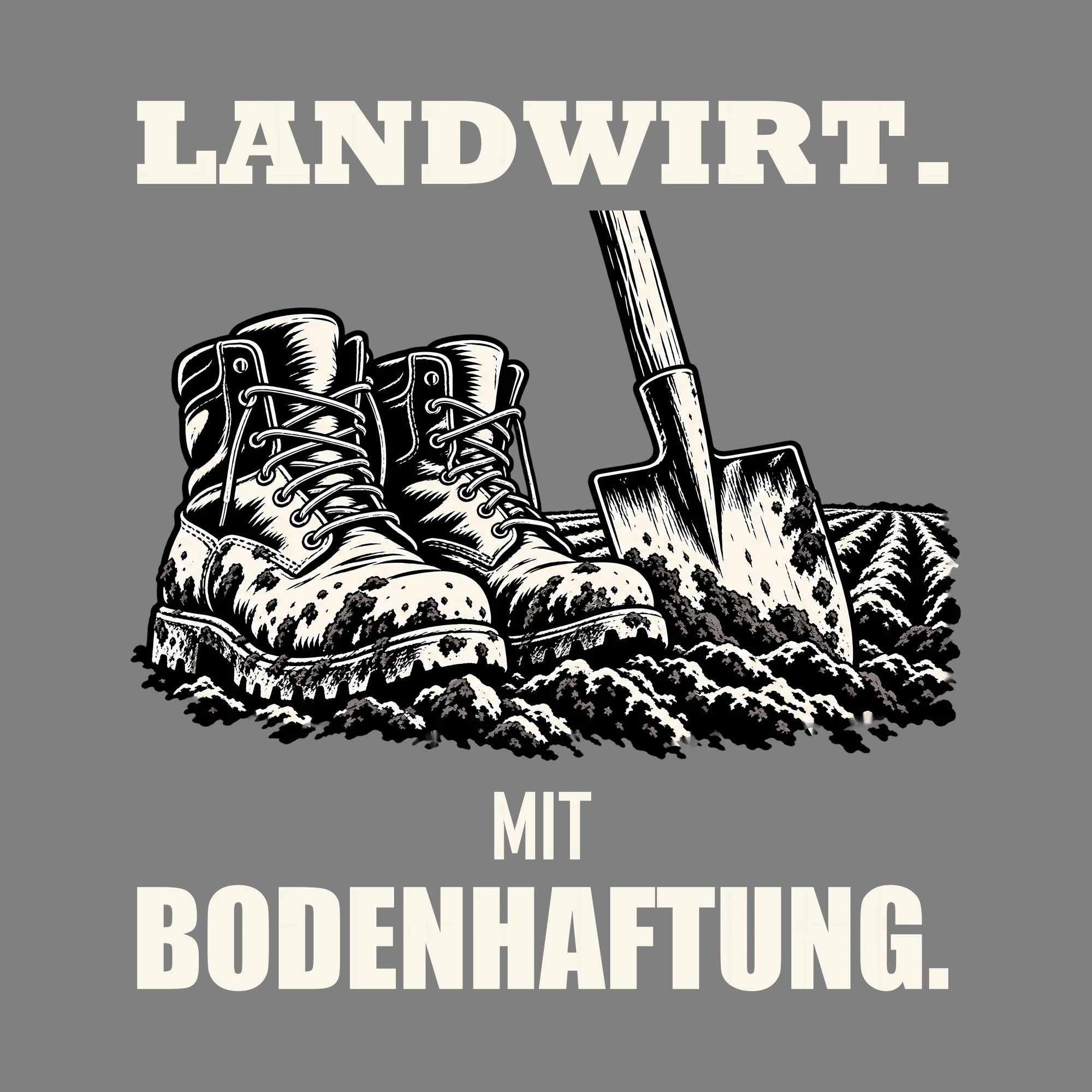 Bügelbild LANDWIRT. MIT BODENHAFTUNG. als Grafik auf dunklem Hintergrund (BB011517)