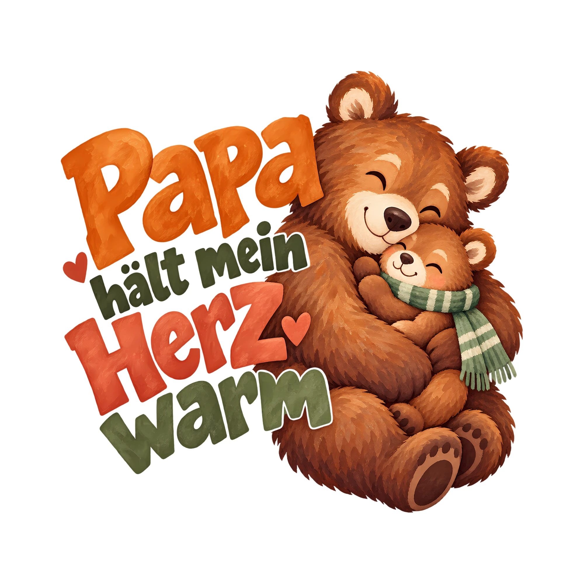 Bügelbild Papa hält mein Herz warm als Grafik auf weißem Hintergrund (BB012411)