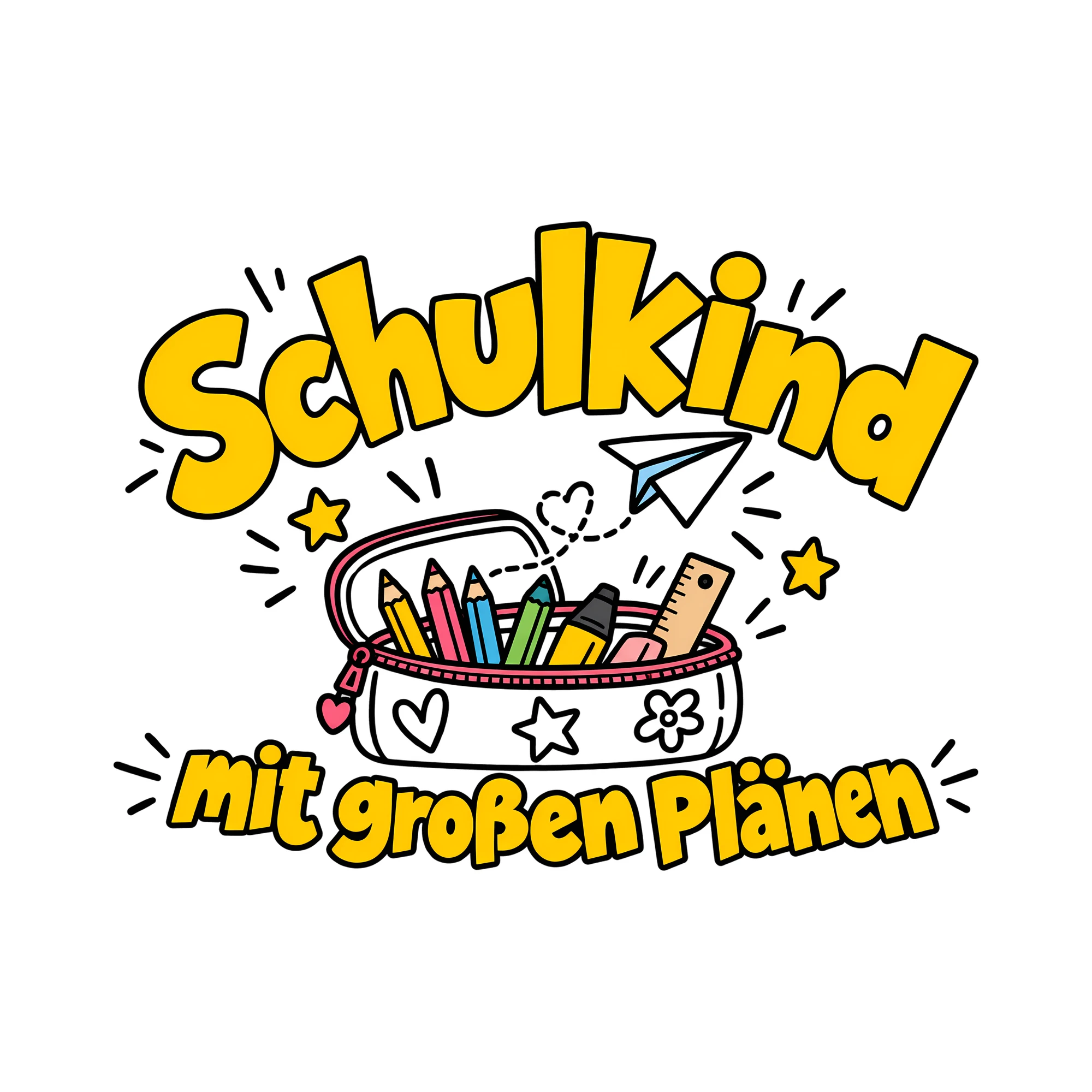 Bügelbild Schulkind mit großen Plänen als Grafik auf weißem Hintergrund (BB012027)
