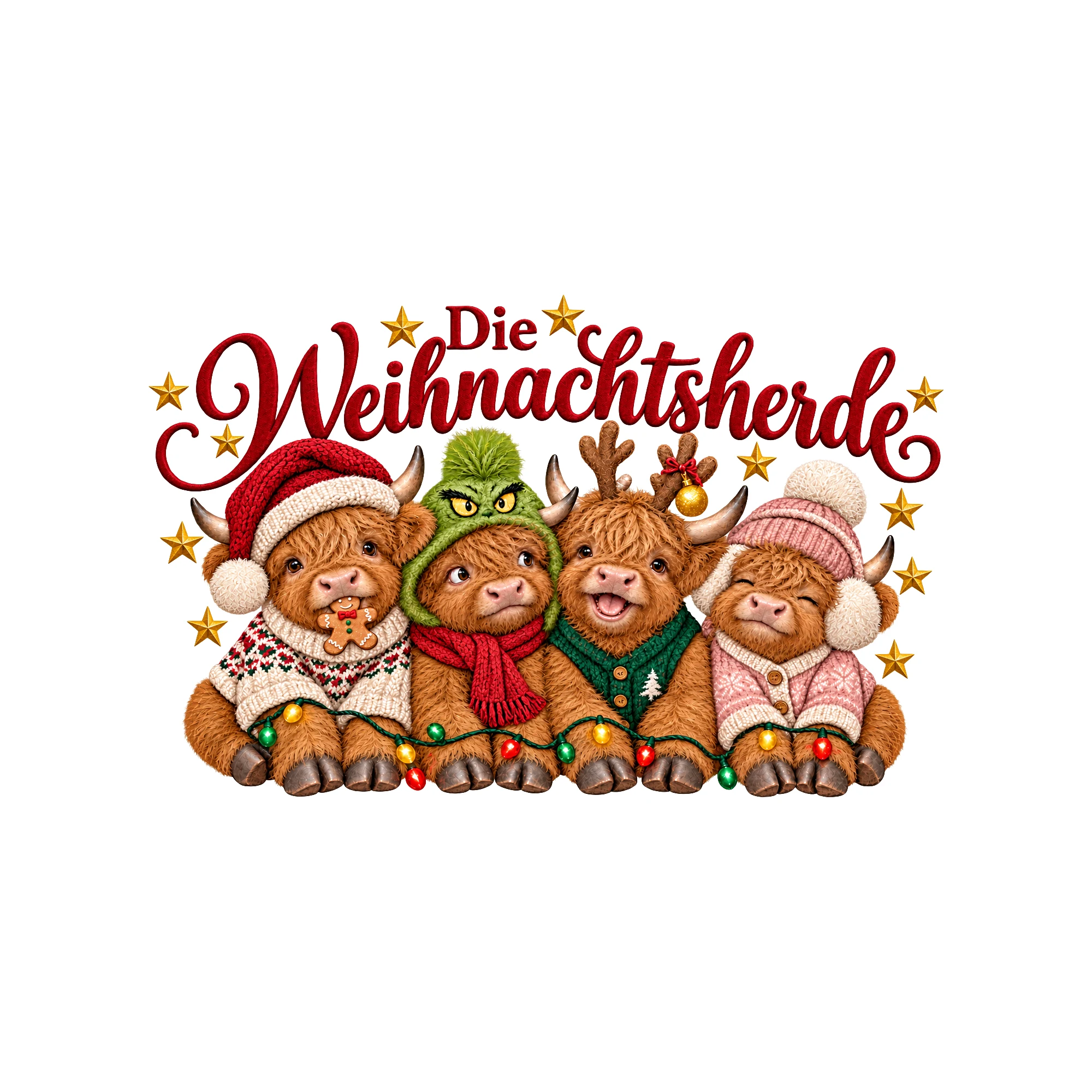Bügelbild Die Weihnachtsherde als Grafik auf weißem Hintergrund (BB011345)