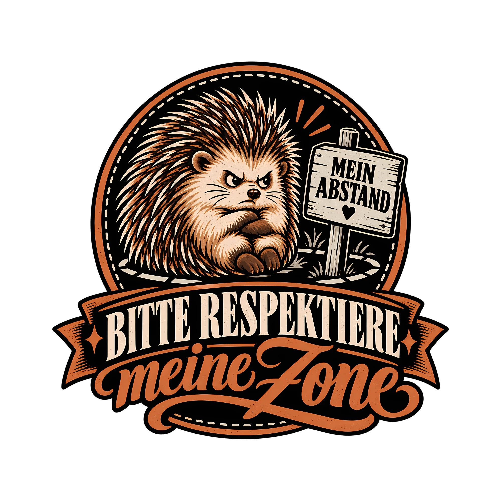 Bügelbild Bitte respektiere meine Zone Mein Abstand als Grafik auf weißem Hintergrund (BB013639)