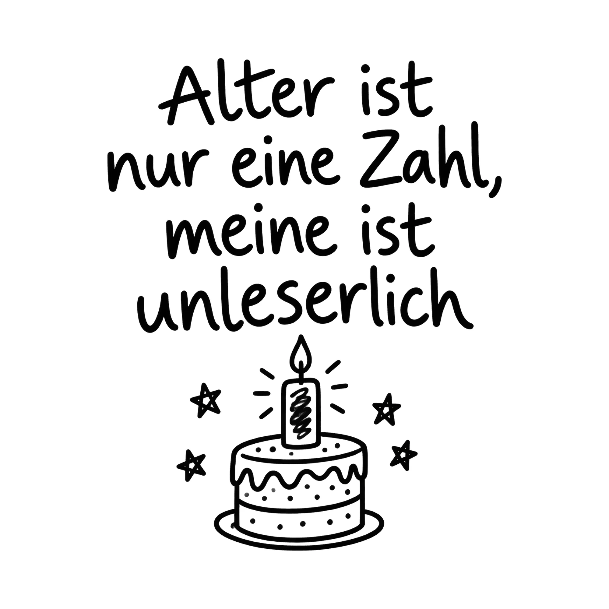 Bügelbild Alter ist nur eine Zahl, meine ist unleserlich, Geburtstagsshirt Spruch als Grafik auf weißem Hintergrund (BB018362)