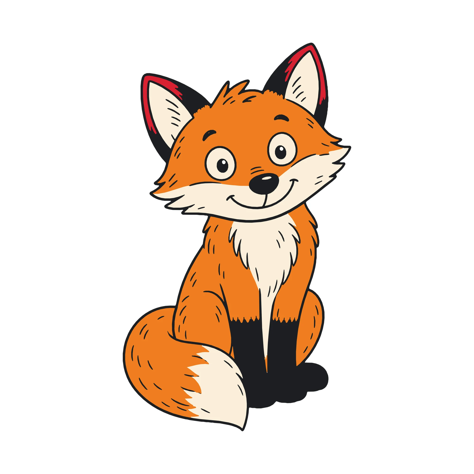 Bügelbild Fuchs sitzend als Grafik auf weißem Hintergrund (BB010045)