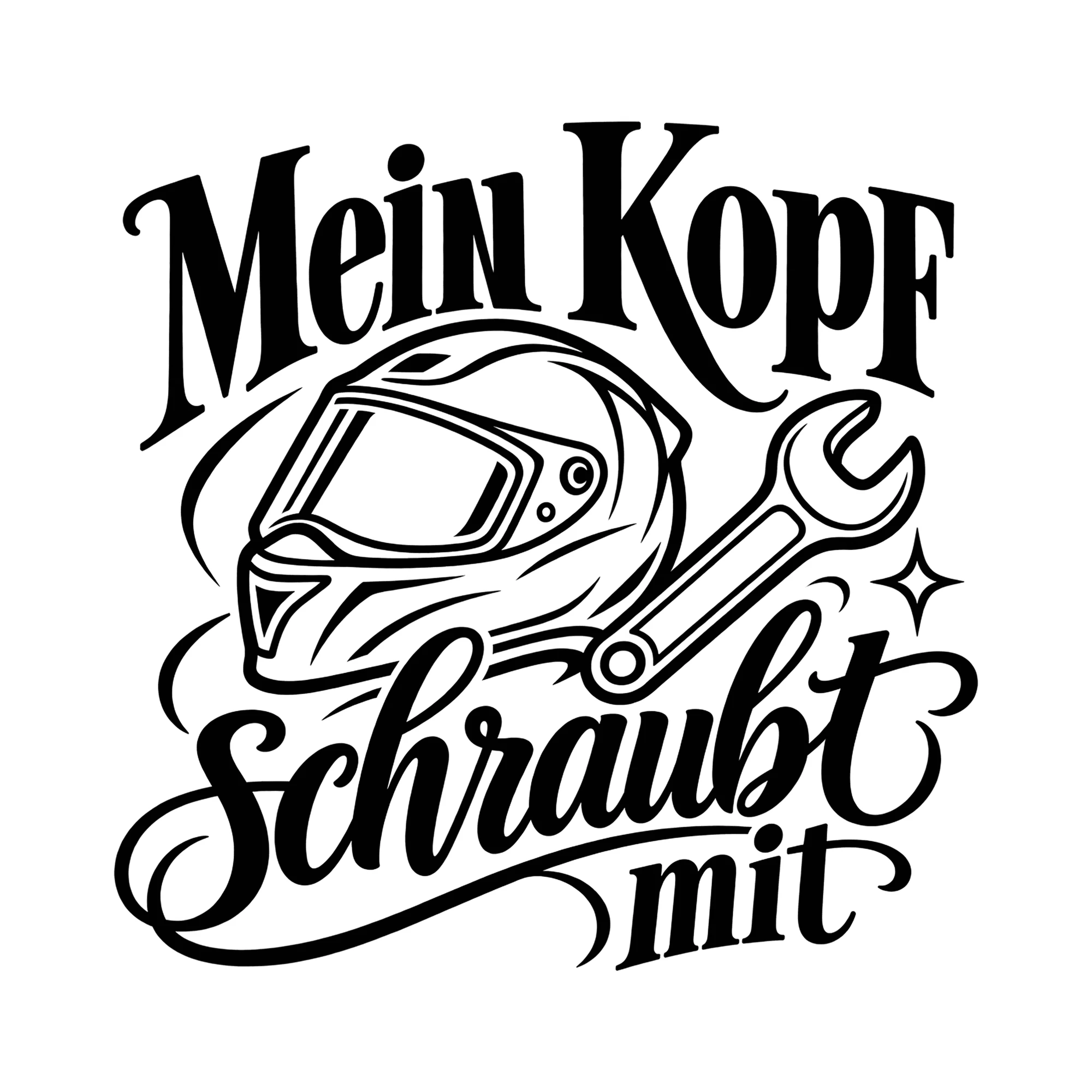 Bügelbild Mein Kopf schraubt mit als Grafik auf weißem Hintergrund (BB012990)