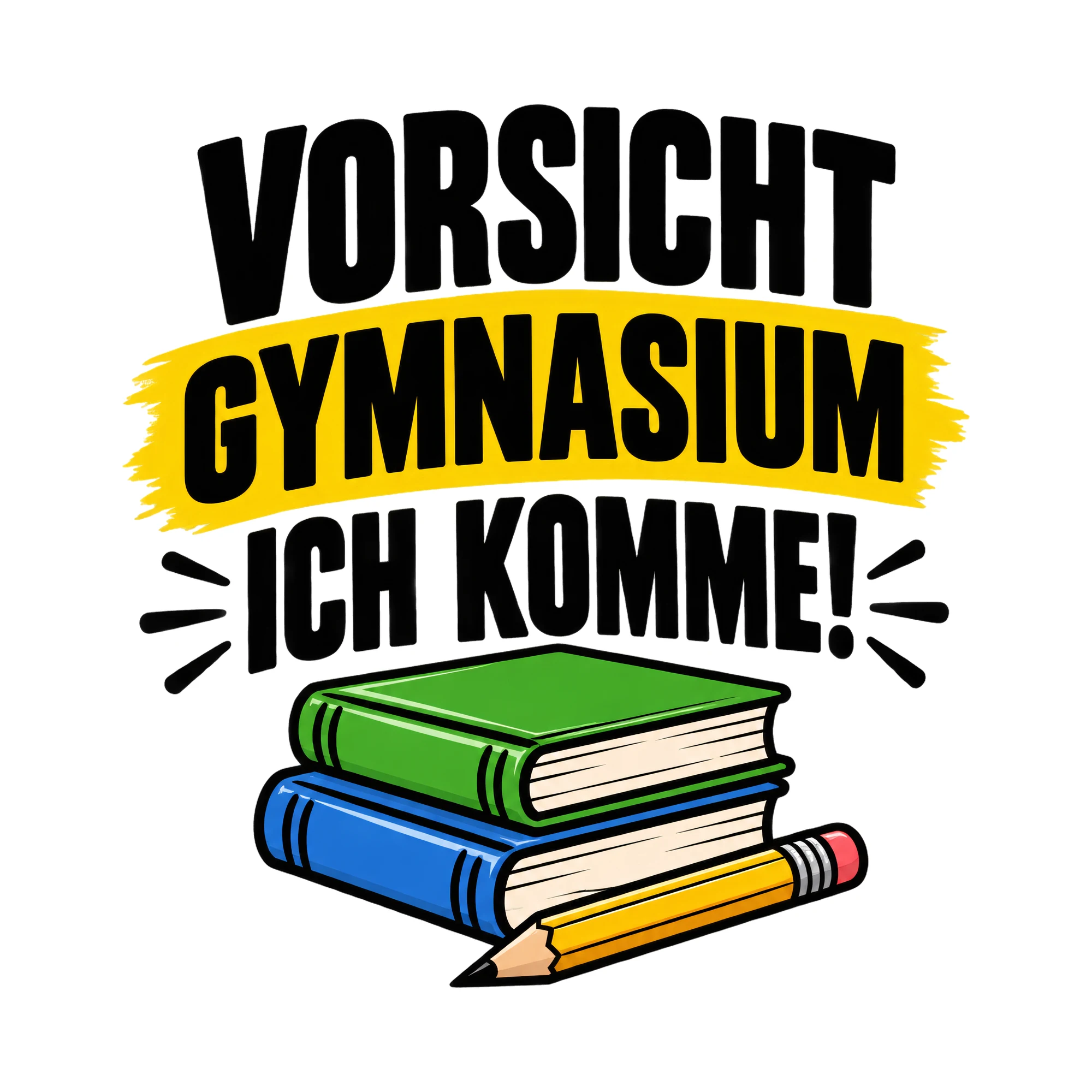 Bügelbild Vorsicht Gymnasium, ich komme!, Beruf Shirt Spruch als Grafik auf weißem Hintergrund (BB017032)